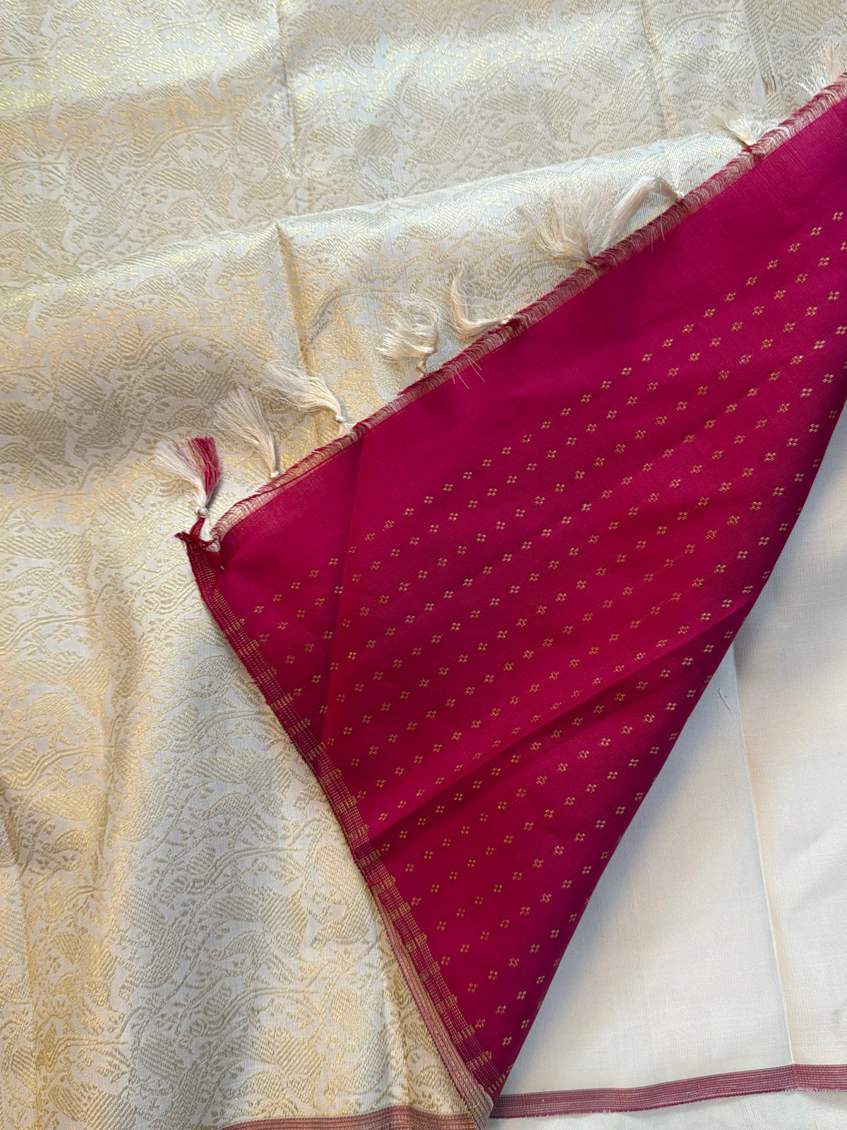 Off white Lehariya/ pure Zari Kanjipuram silk