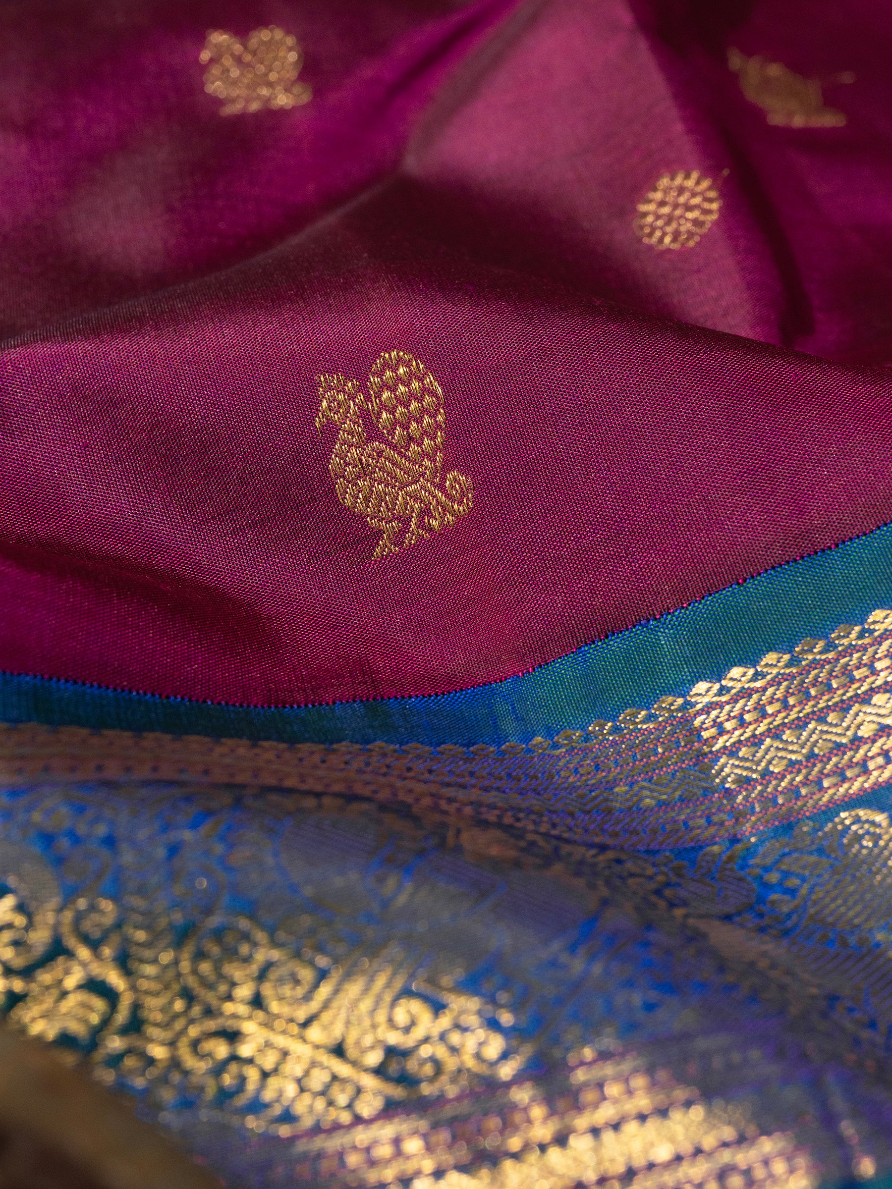 Beetroot body turquoise blue Kanjipuram Silk Saree CLSA9109