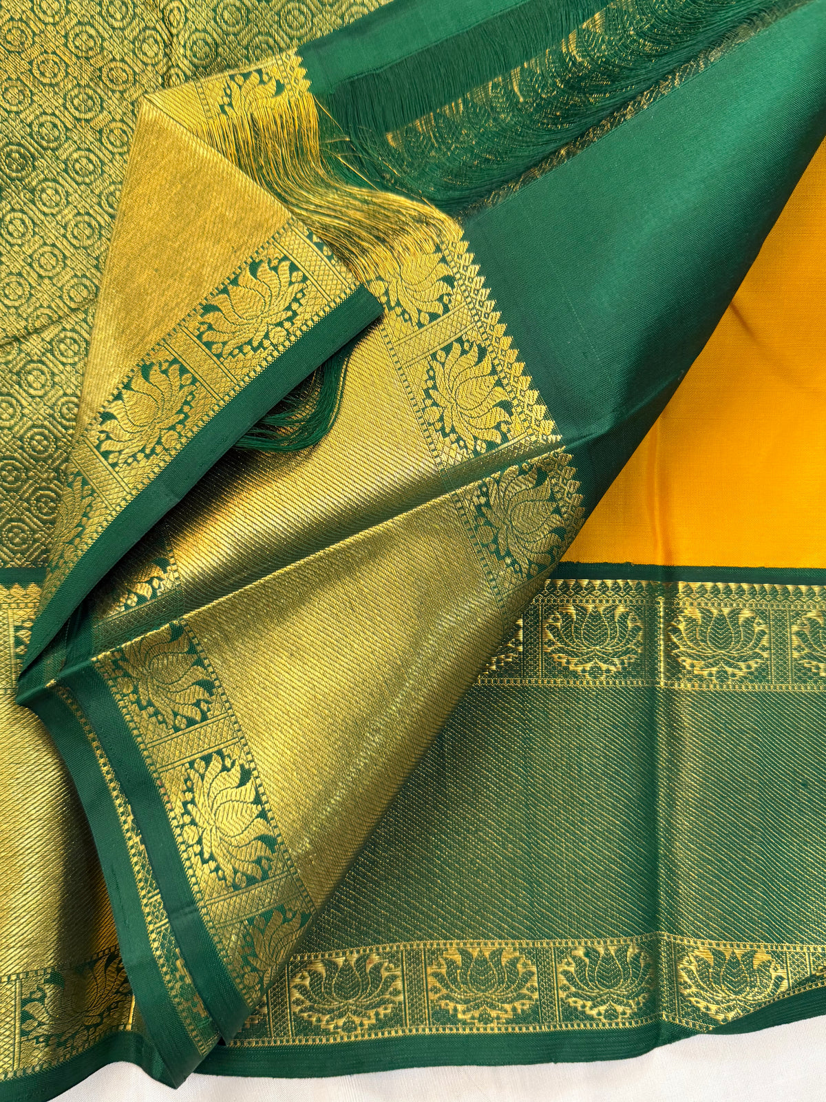 Aarani golden yellow Zari Butta Korvai/kanjipuram silk saree clsa 6697