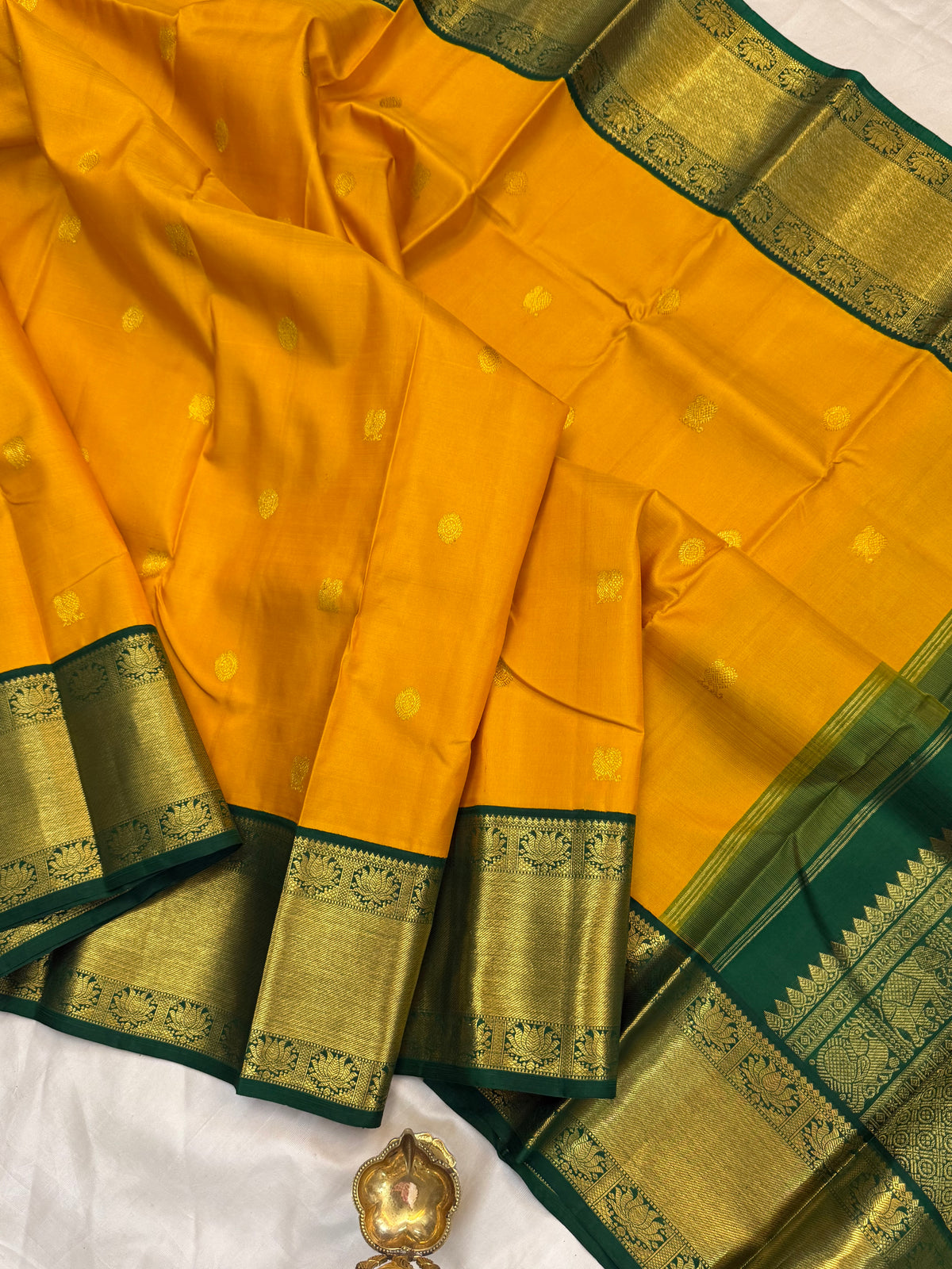 Aarani golden yellow Zari Butta Korvai/kanjipuram silk saree clsa 6697