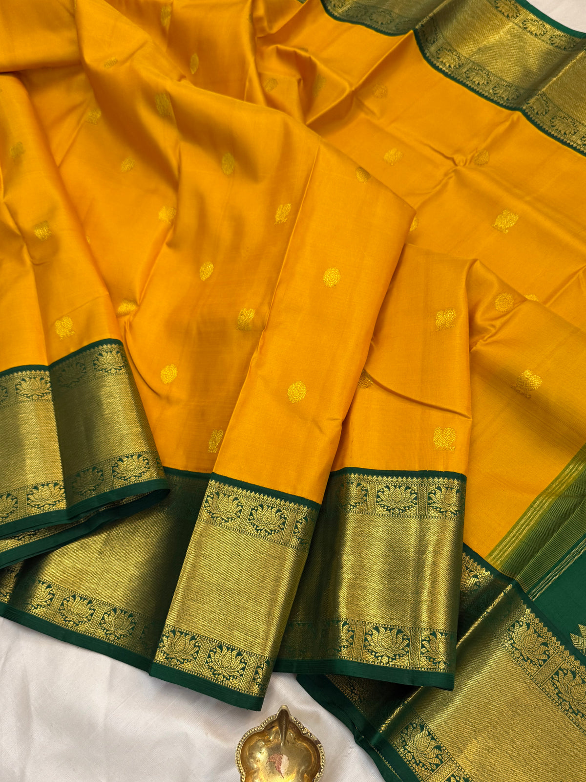 Aarani golden yellow Zari Butta Korvai/kanjipuram silk saree clsa 6697