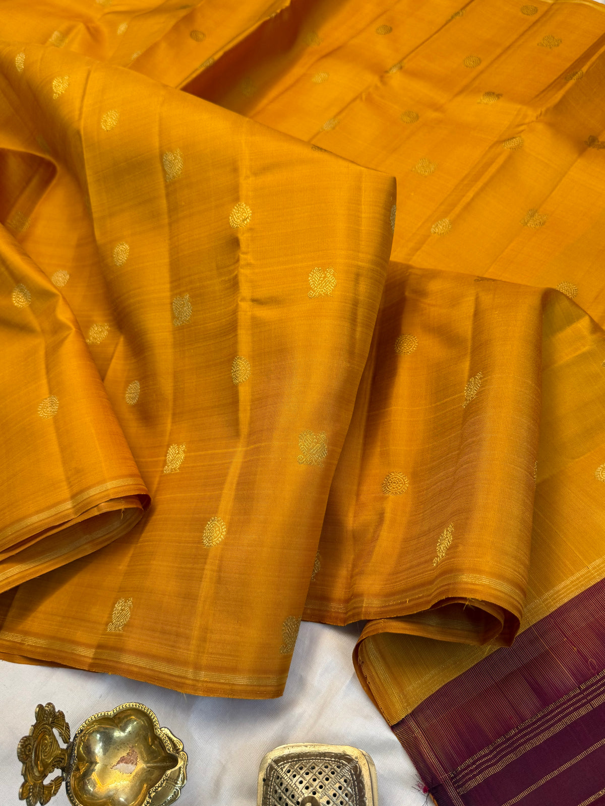 Mustard yellow with Annam chakram pure zari butta/kanjipuram silk saree clsa 13054