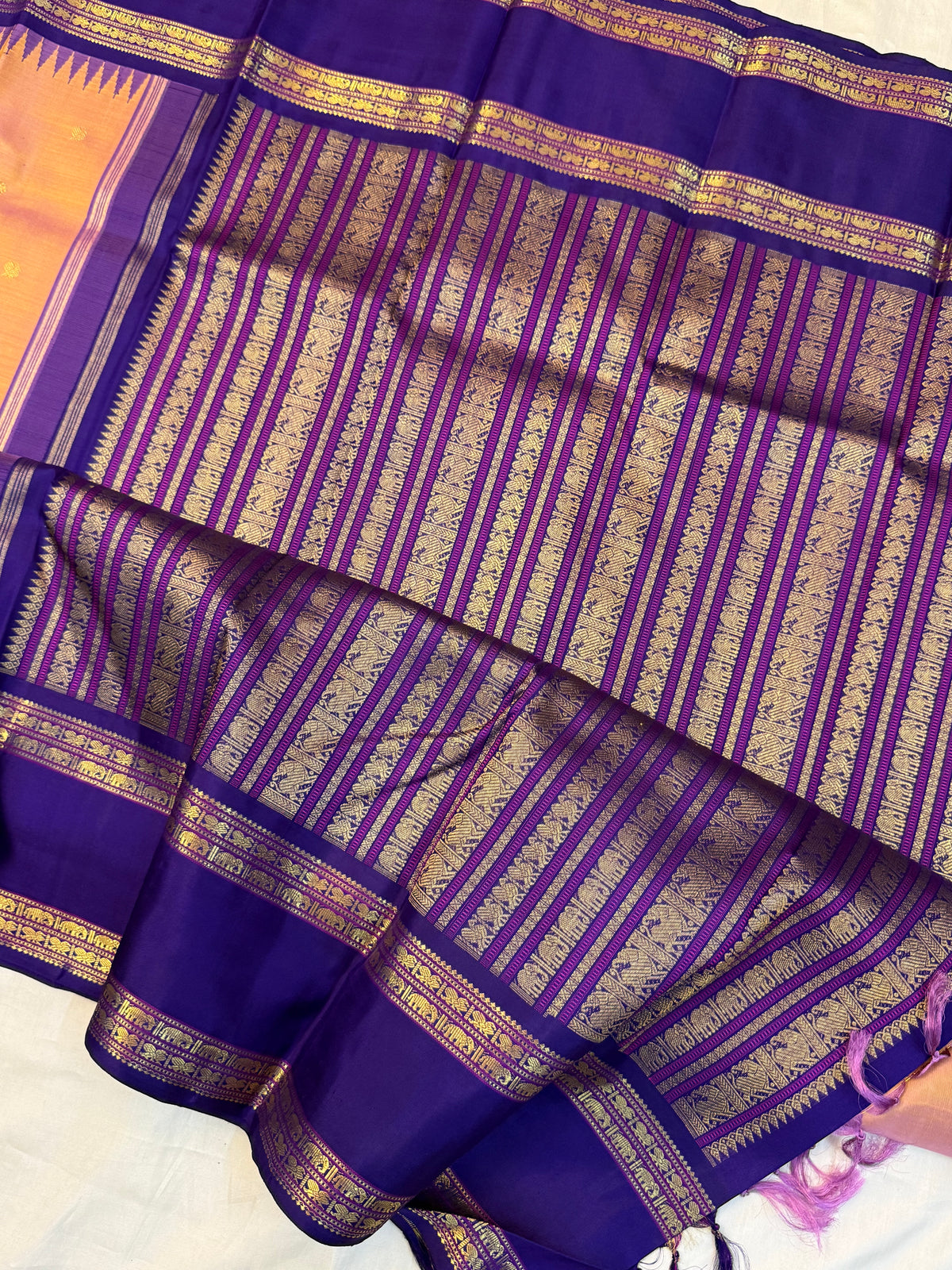 Unusual body with Korvai pure zari kanjipuram silk saree clsa 10973