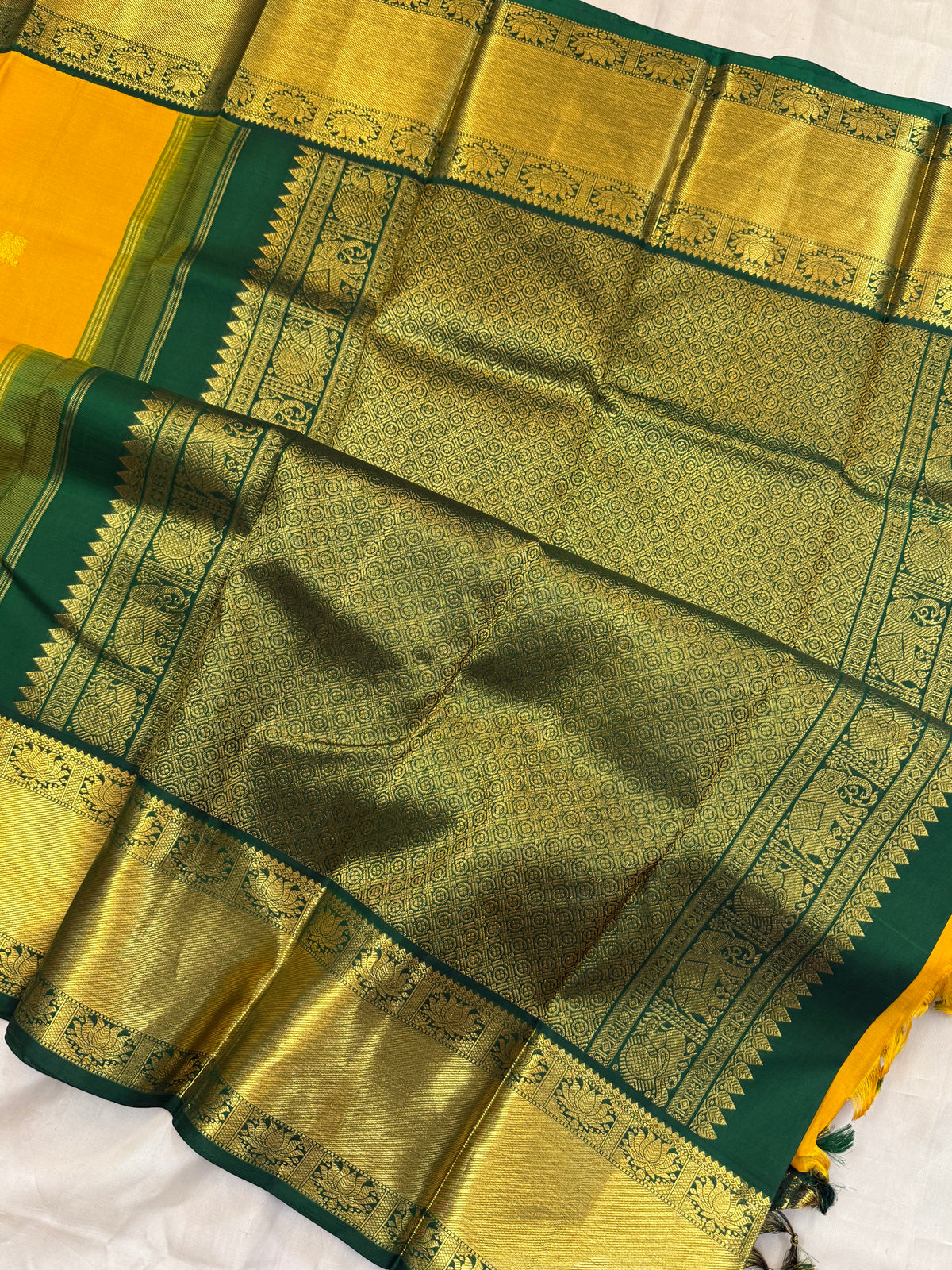 Aarani golden yellow Zari Butta Korvai/kanjipuram silk saree clsa 6697