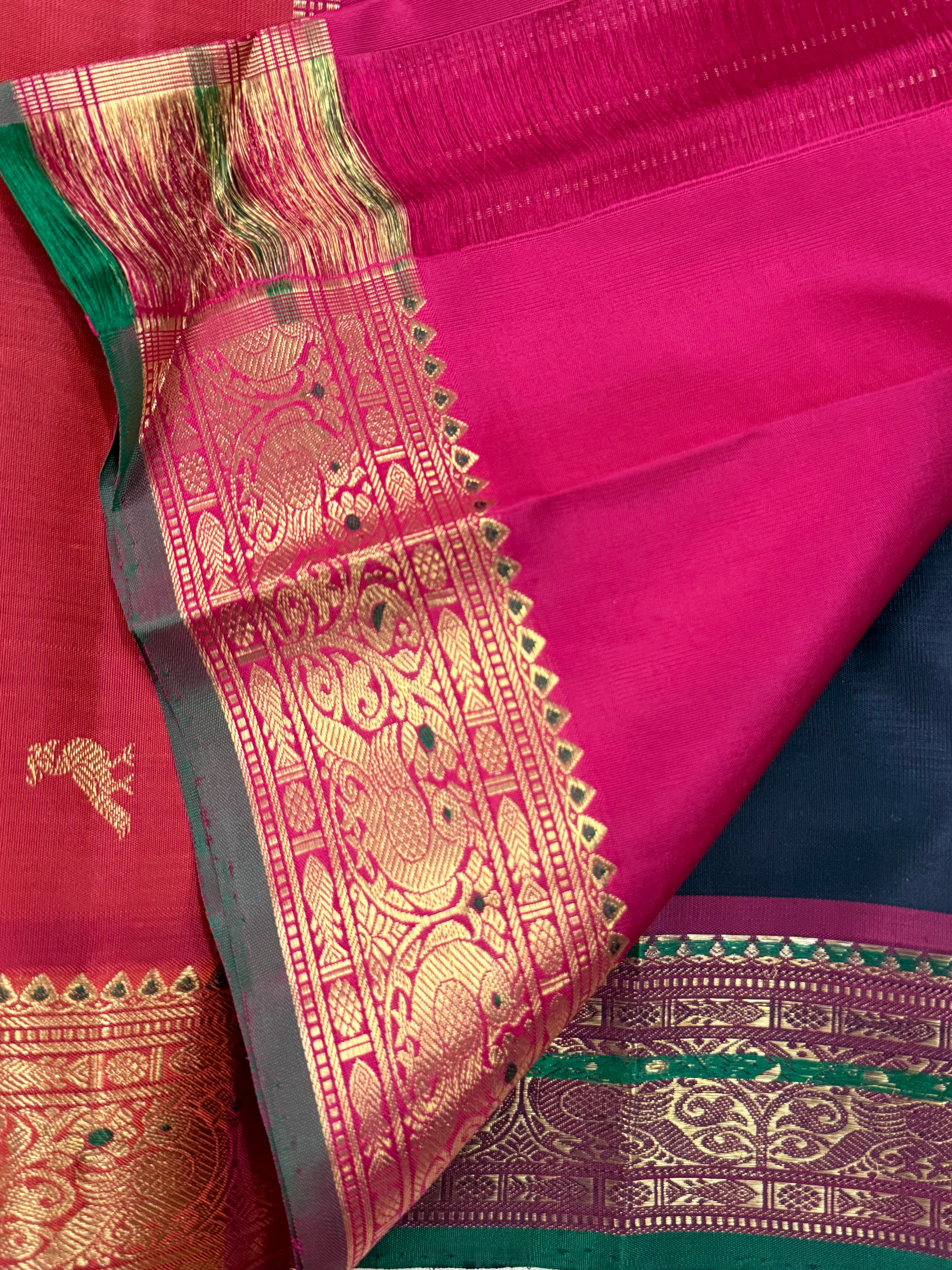 Black meenakari border-double color pallu / Kanjipuram silk CL9657