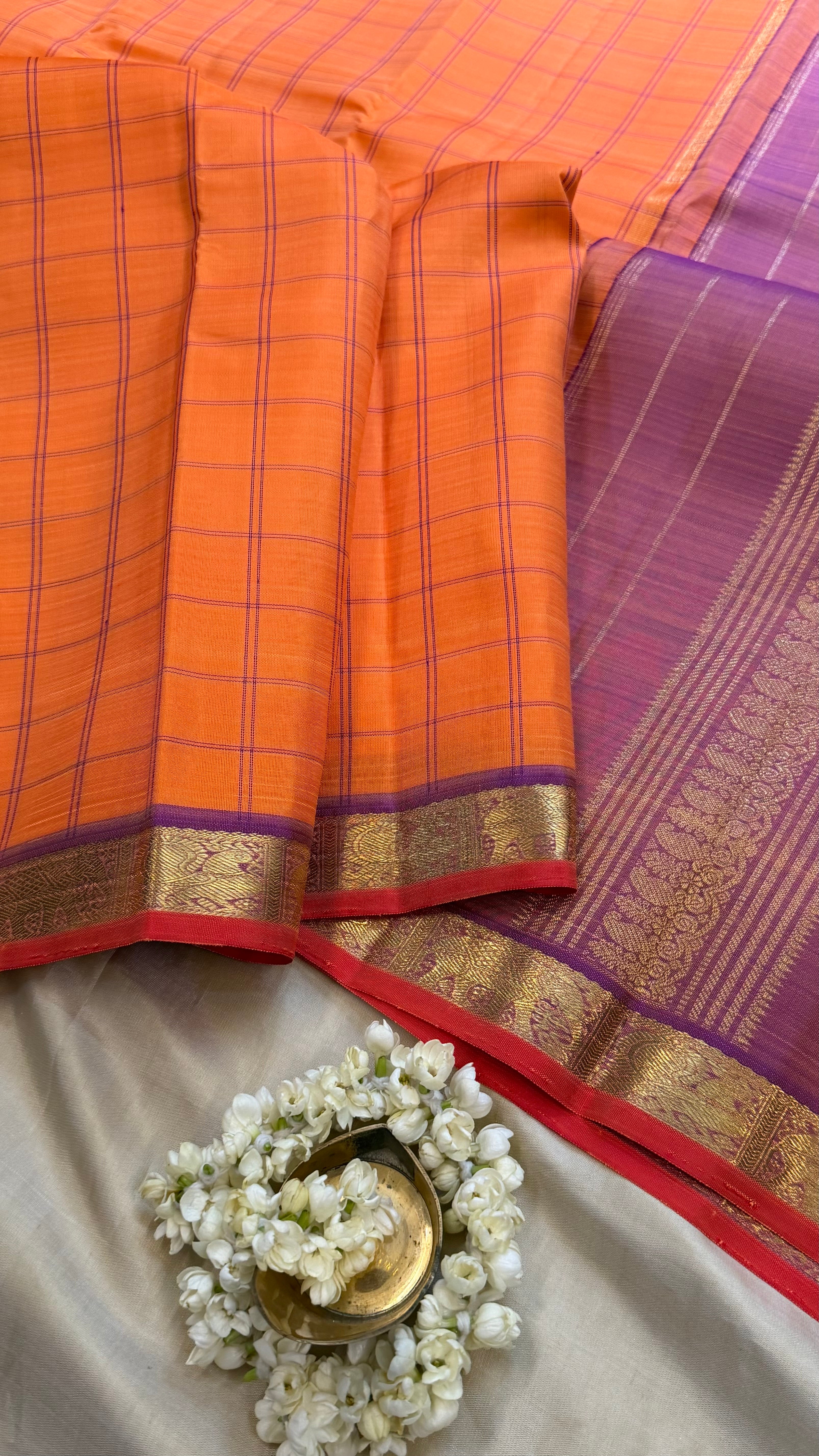 Mambalam manjal and lavender kattam / Kanjipuram silk