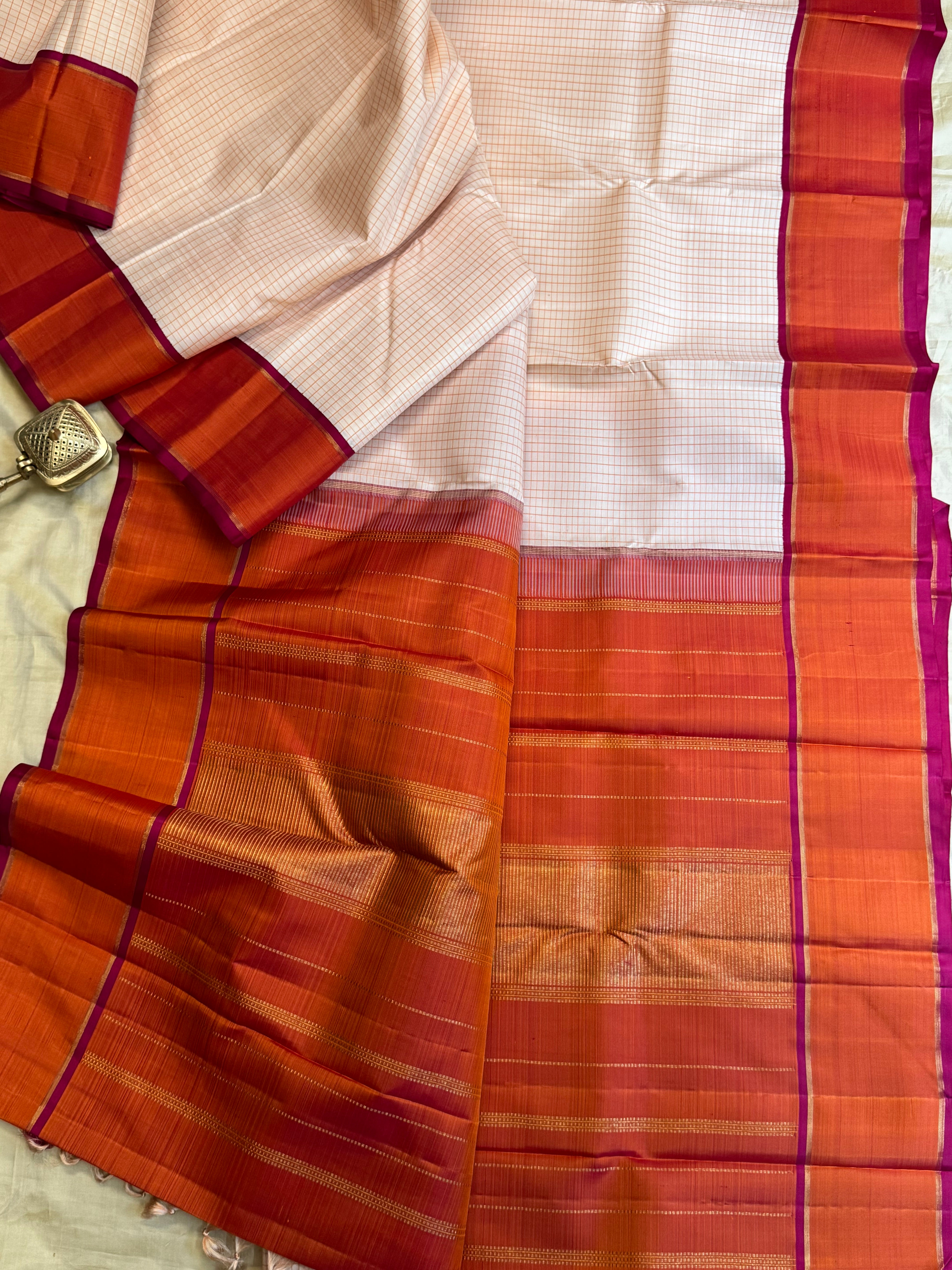 Cream kattam korvai  / kanjipuram silk