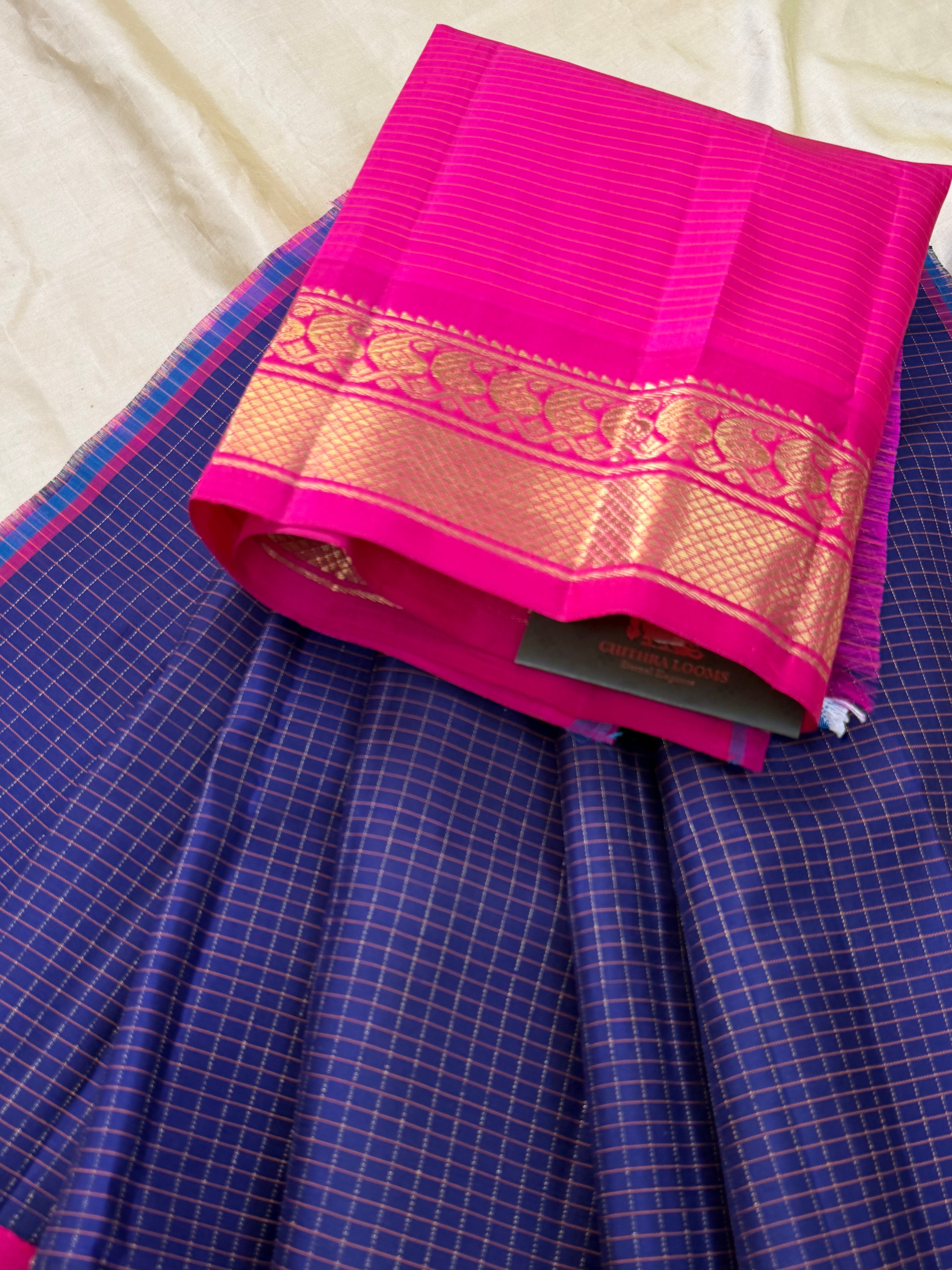Dark blue   0 to 3 years  pure Zari Pattu Paavadai Korvai