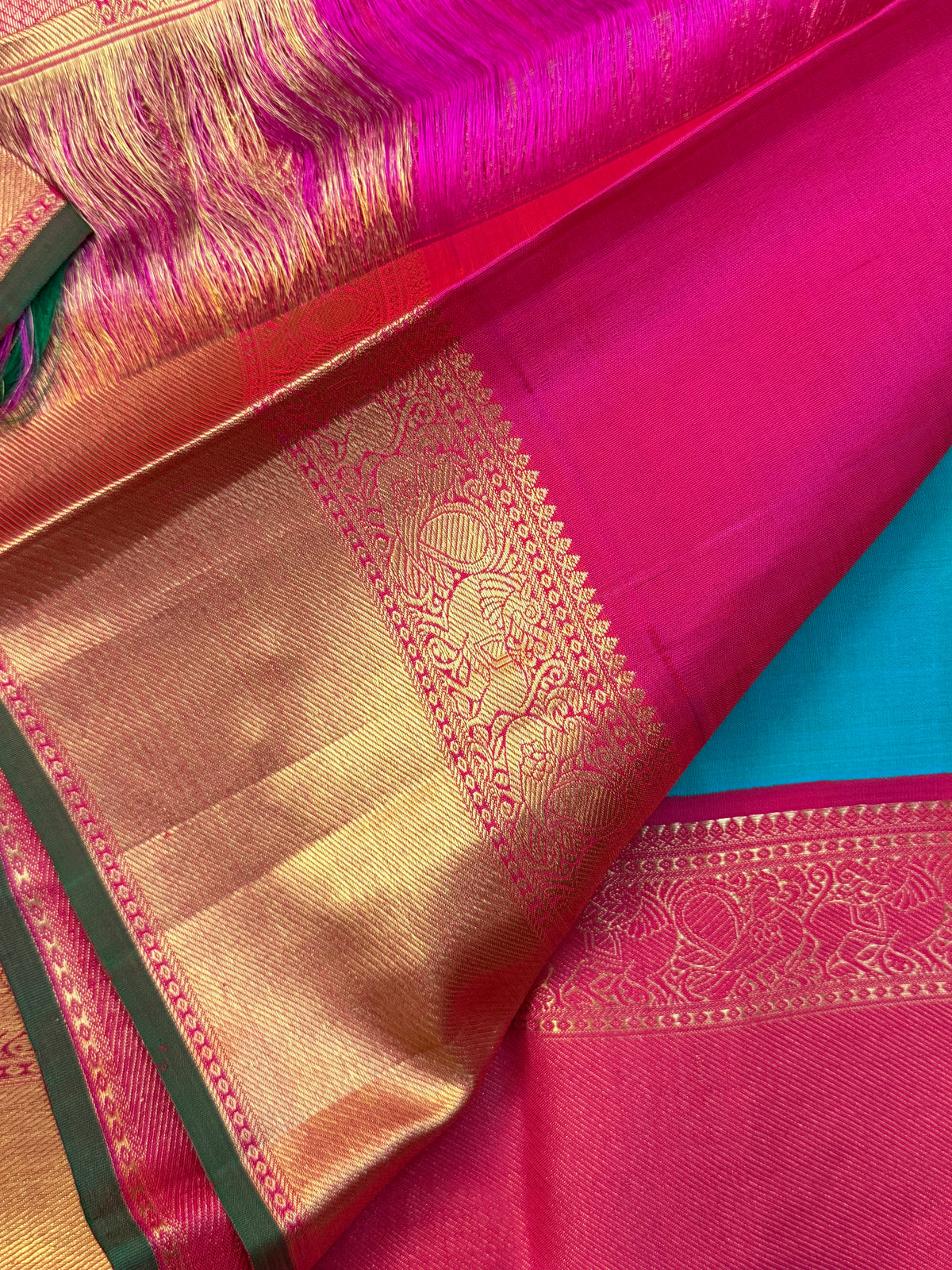 Turquoise blue and Korvai pure zari getti border