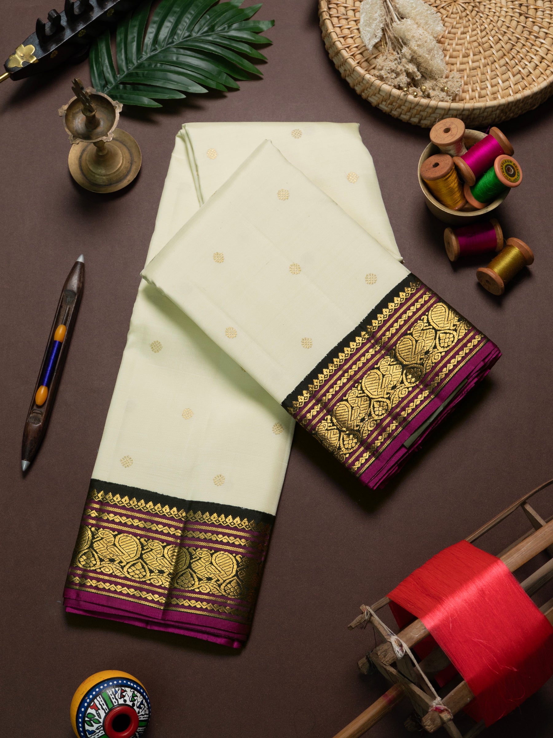 Off white adai Kai Korvai Kanjipuram Silk Saree CLSA10020
