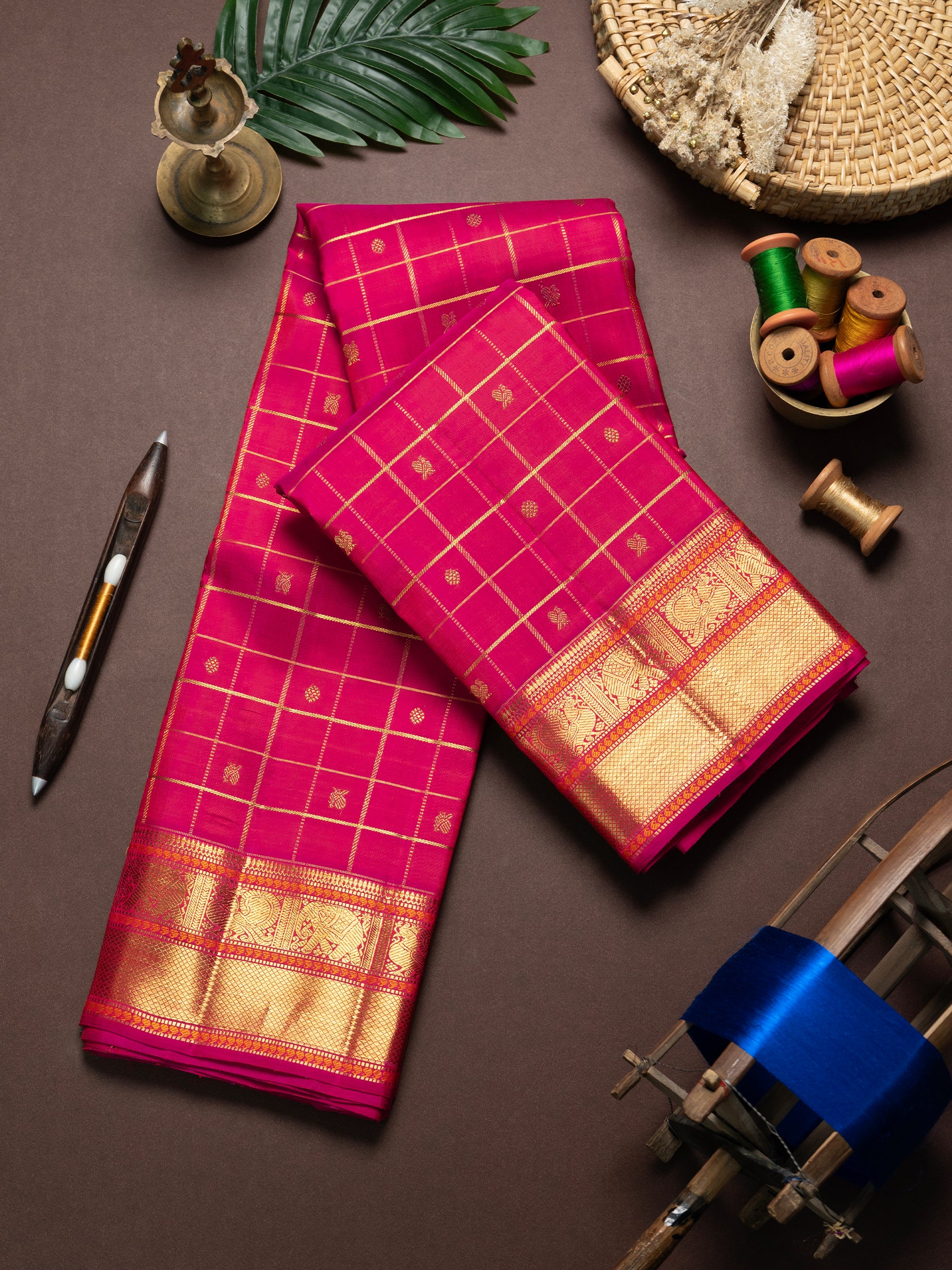 Rani pink Zari Kattam Kanjipuram Silk Saree CLSA10021