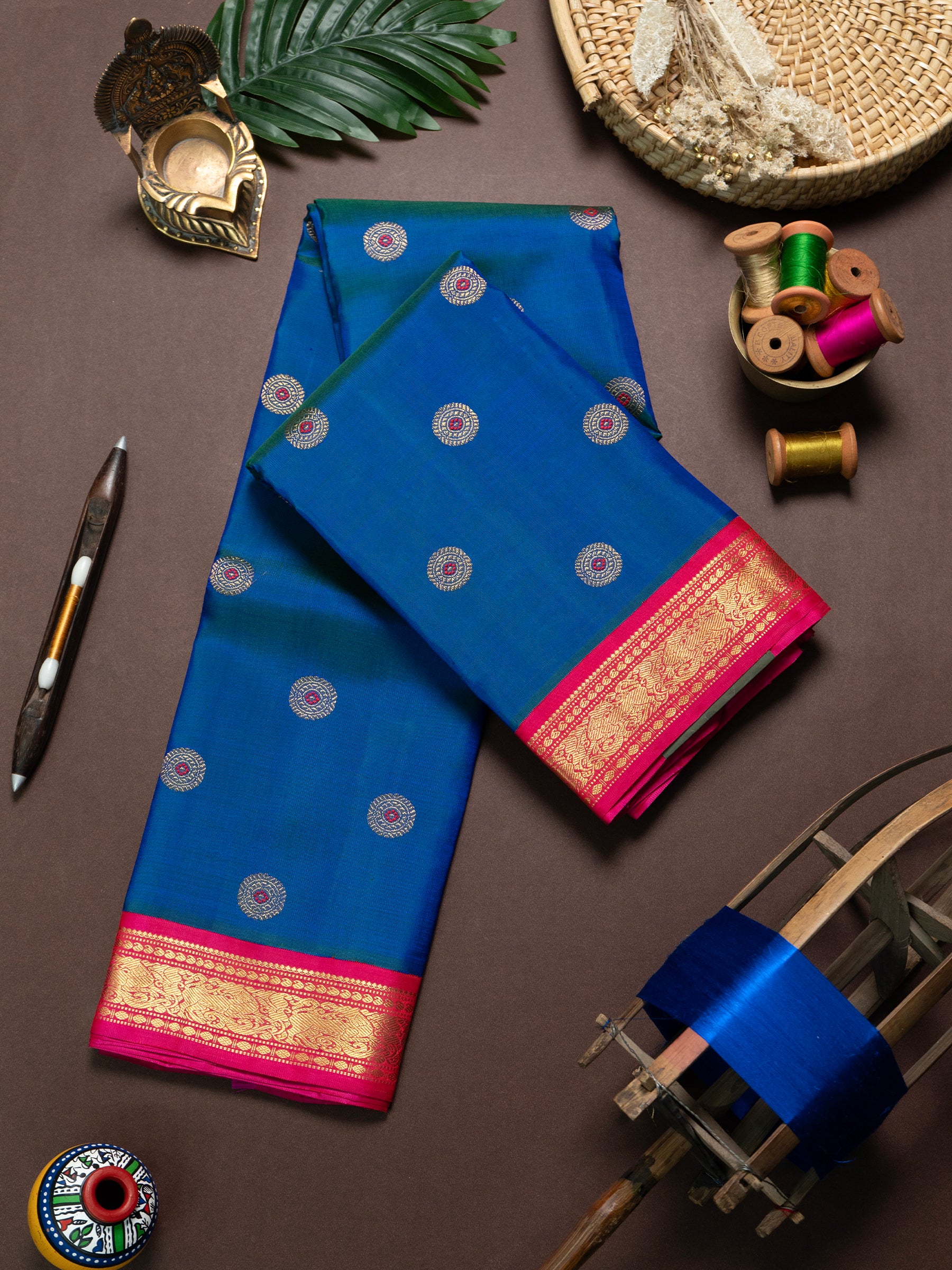 Mayilkazhuthu blue and  meenakari butta kai korvai/ Kanjipuram Silk Saree CLSA10047