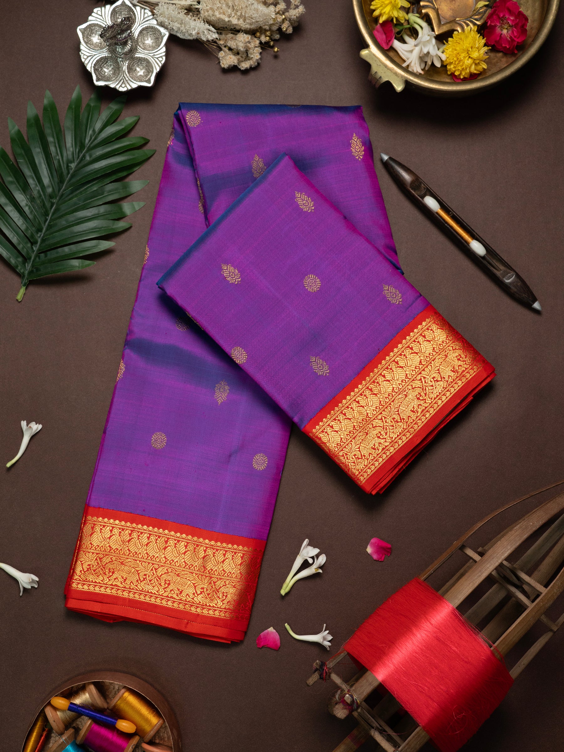 Purple shot Korvai Kanjipuram Silk Saree CLSA10162