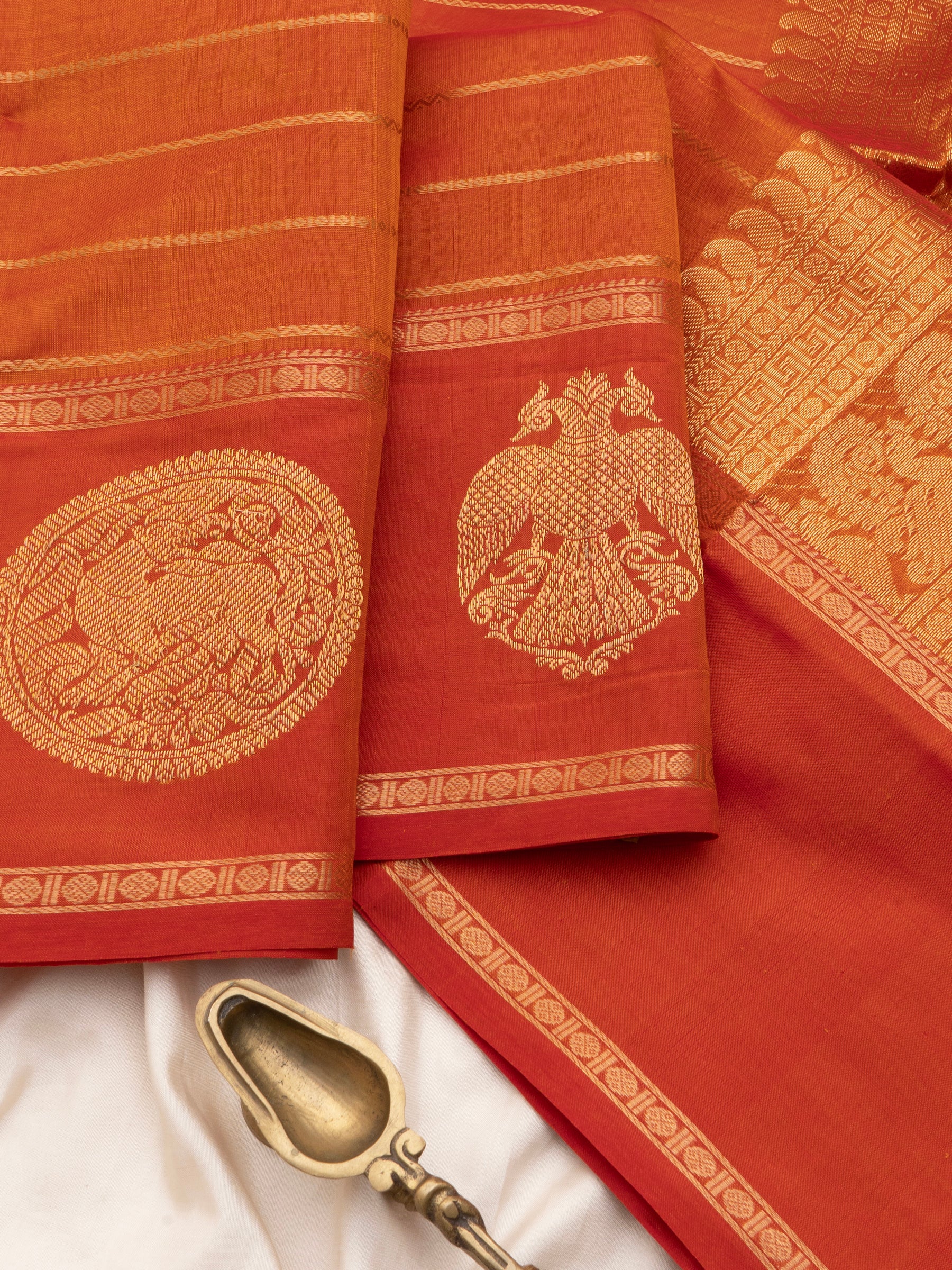 Rustic orange veldhari border butta/ Silk Cotton Saree CLSA10244