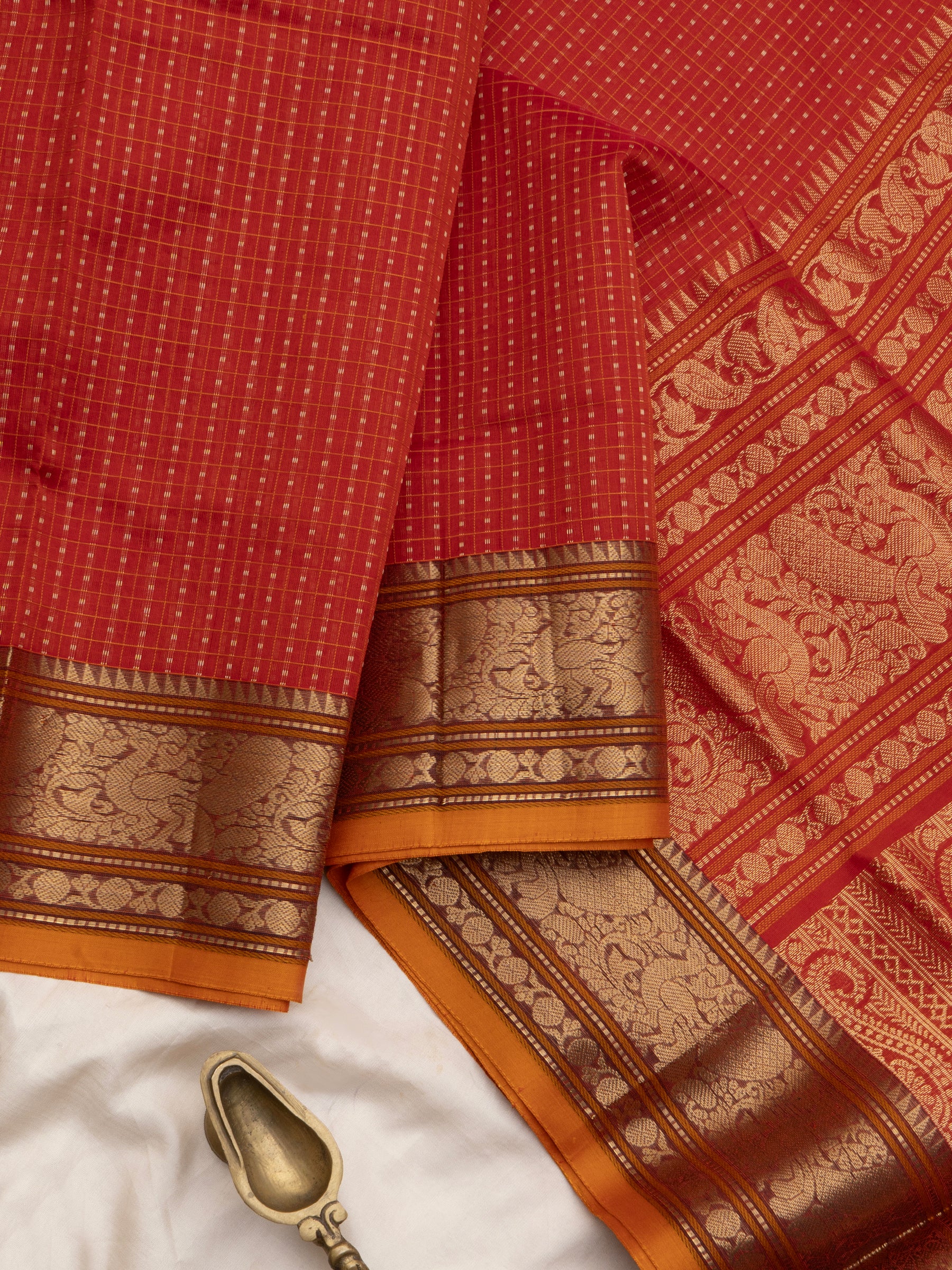Orangish red lakshambutta/ Silk Cotton Saree CLSA10228