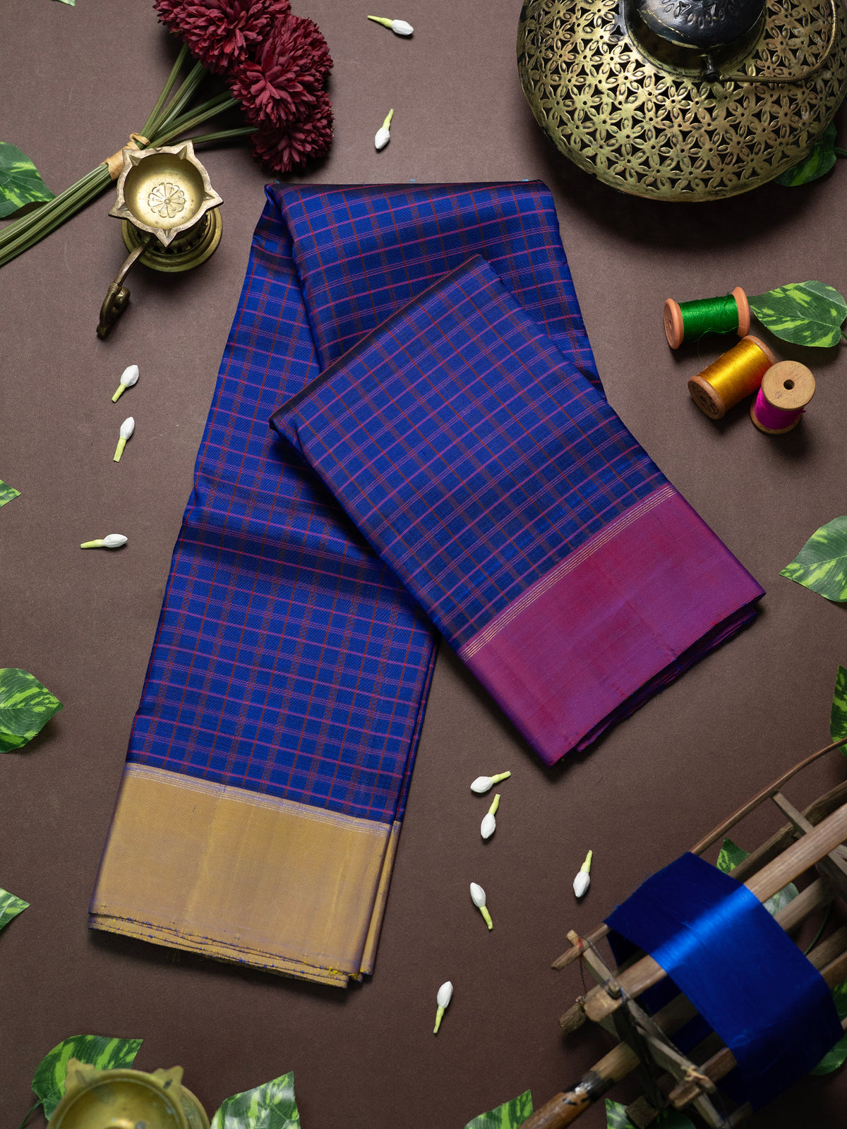 Chettinad kattam ganga Jamuna Kanjipuram Silk Saree CLSA10339