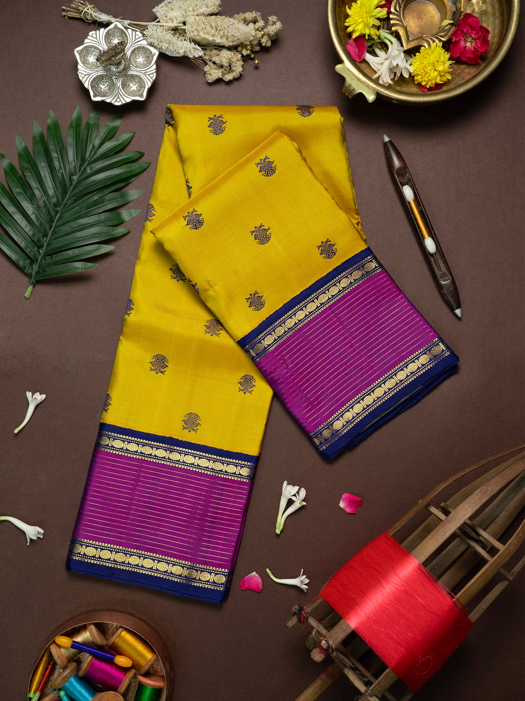 Sampanga Yellow varisapet Korvai Kanjipuram Silk Saree CLSA10381