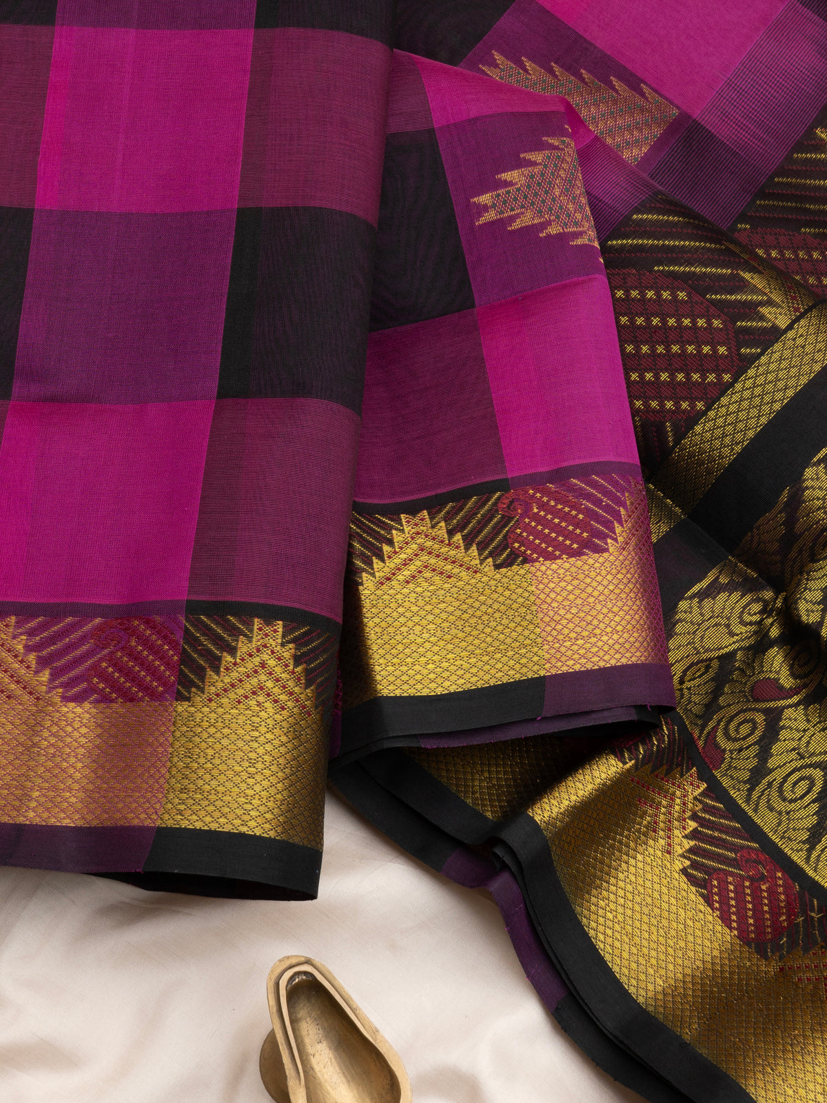 Pink and black kattam /Silk Cotton Saree CLSA10414