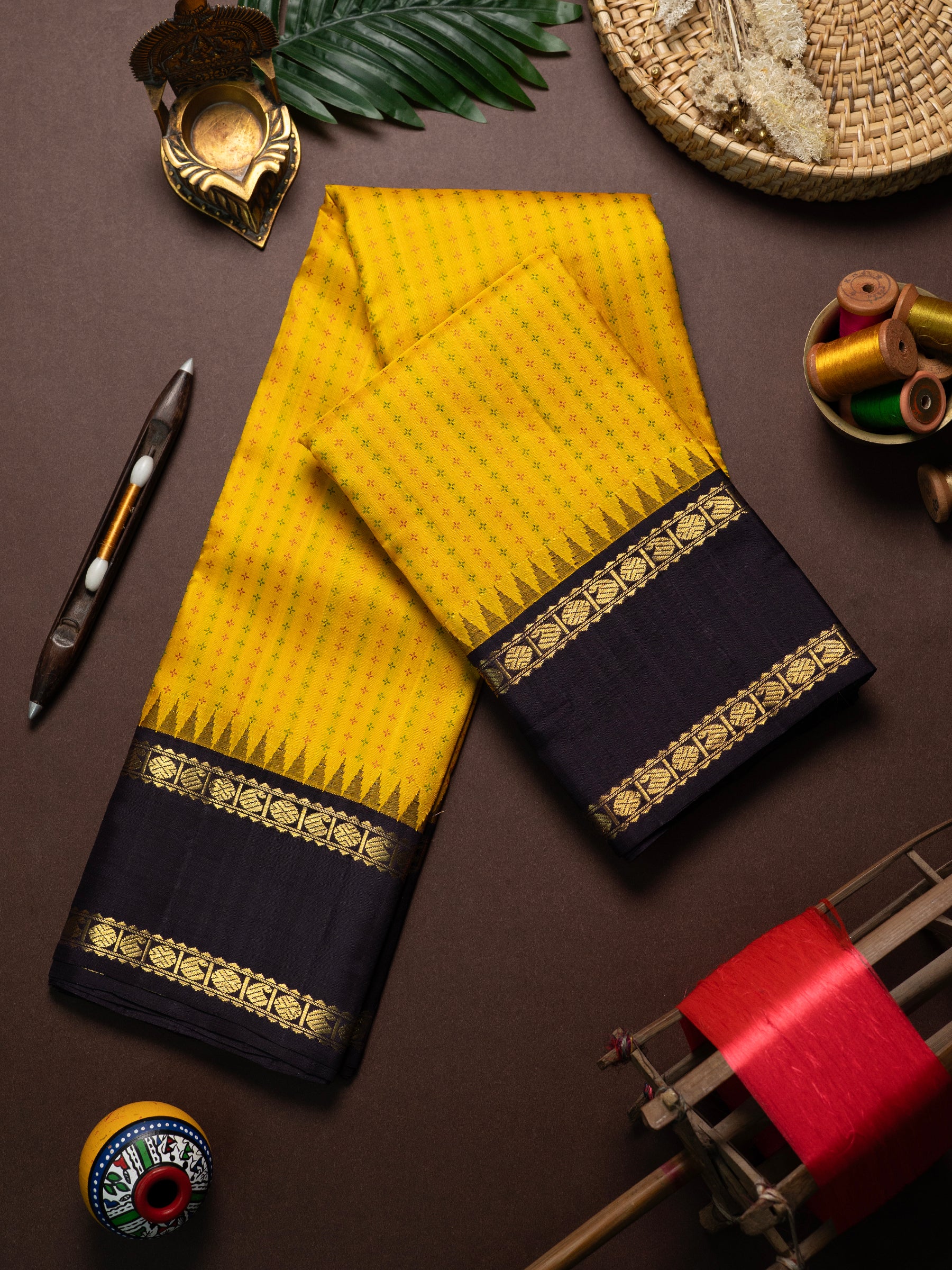 Yellow body and thread butta with Kanchana / Korvai Kanjipuram Silk Saree CLSA10483