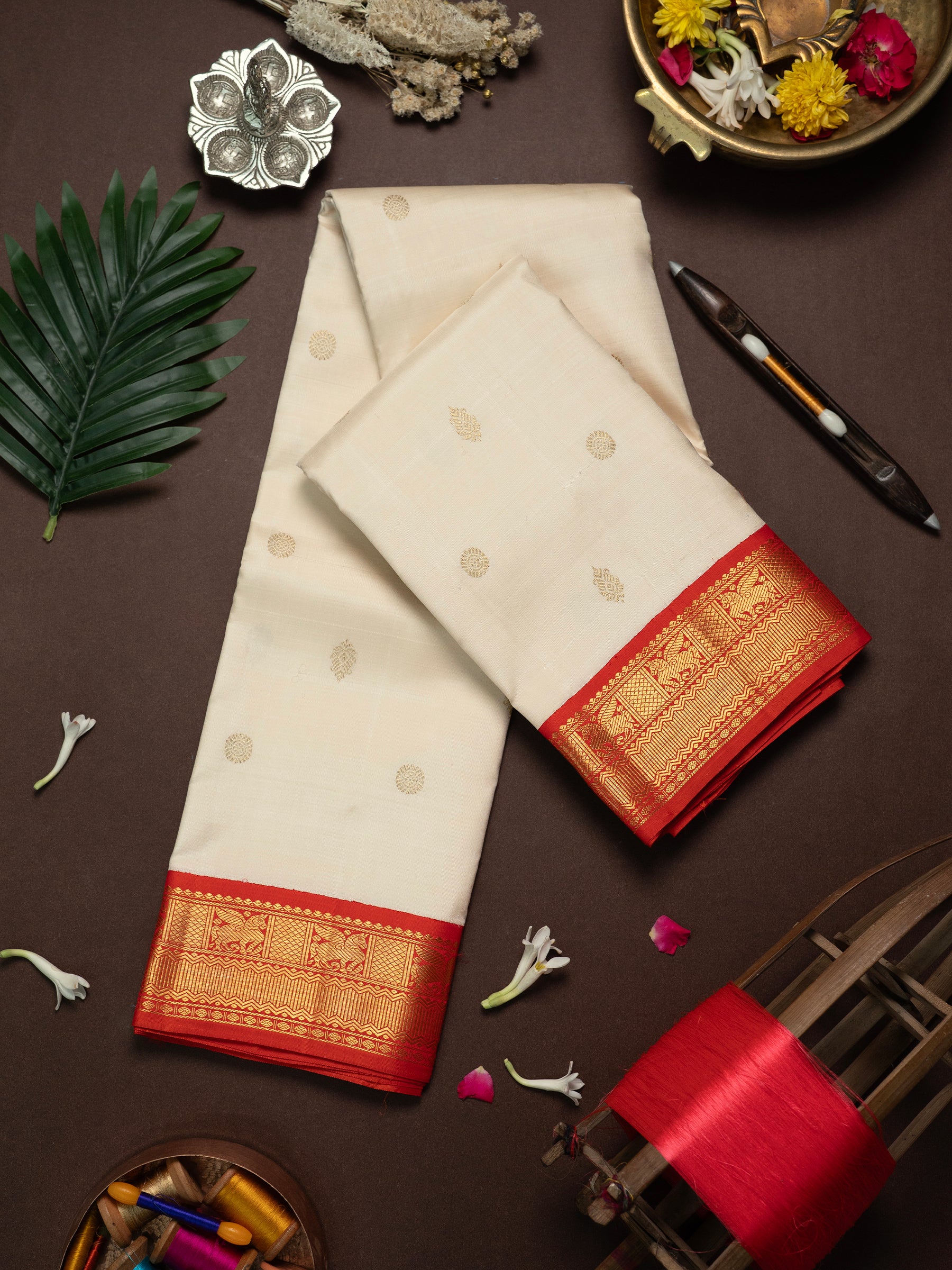 Off white Korvai Kanjipuram Silk Saree CLSA10619