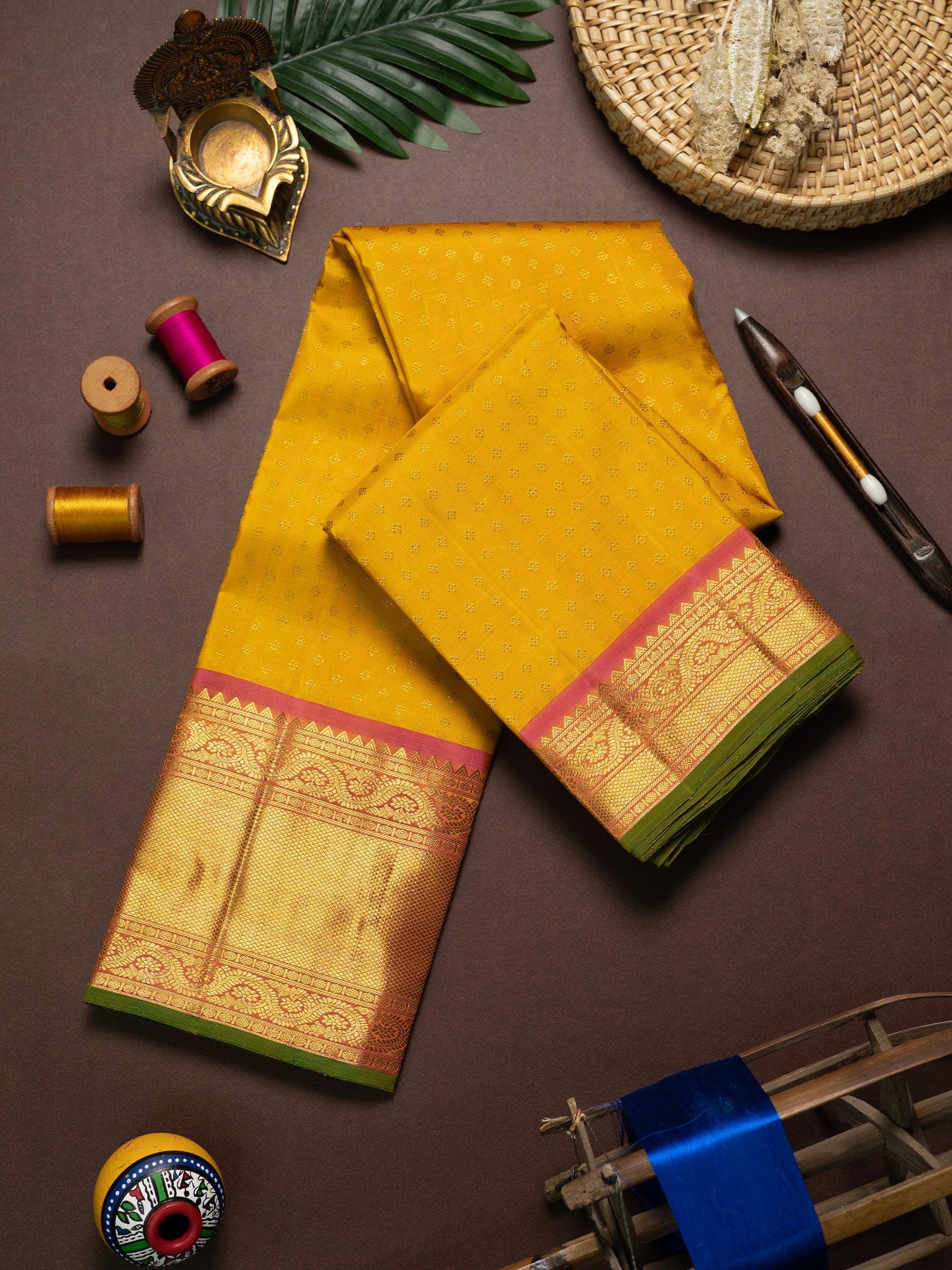 Golden mustard bridal saree Kanjipuram Silk Saree CLSA10700