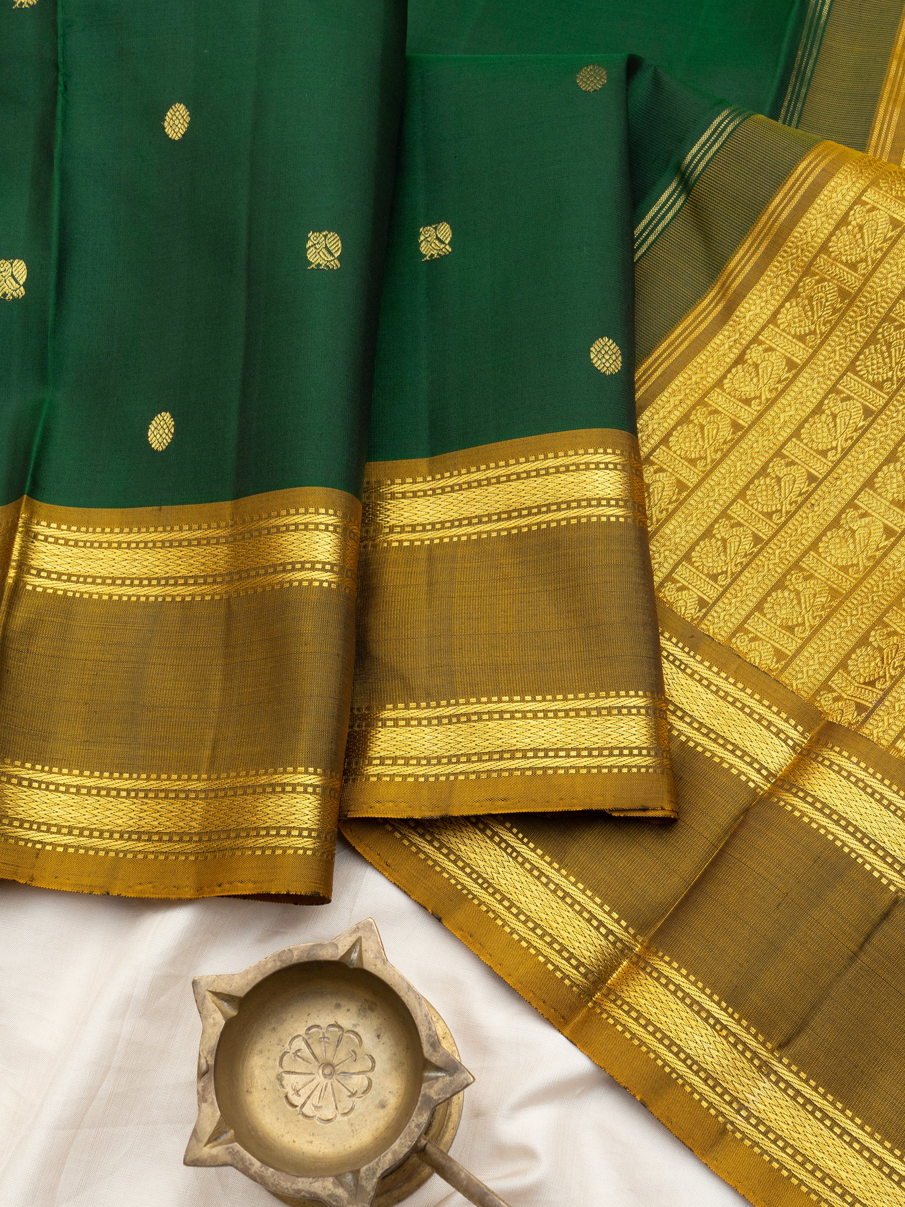 Green and mustard rettapet border/Arani Silk Saree CLSA10840