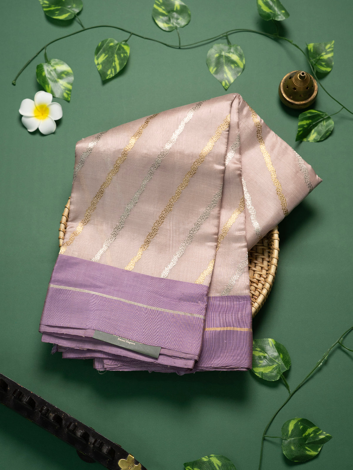 Master piece blush pink and lavender gold & silver lehariya pattern / Chanderi silk Saree CLSA10887