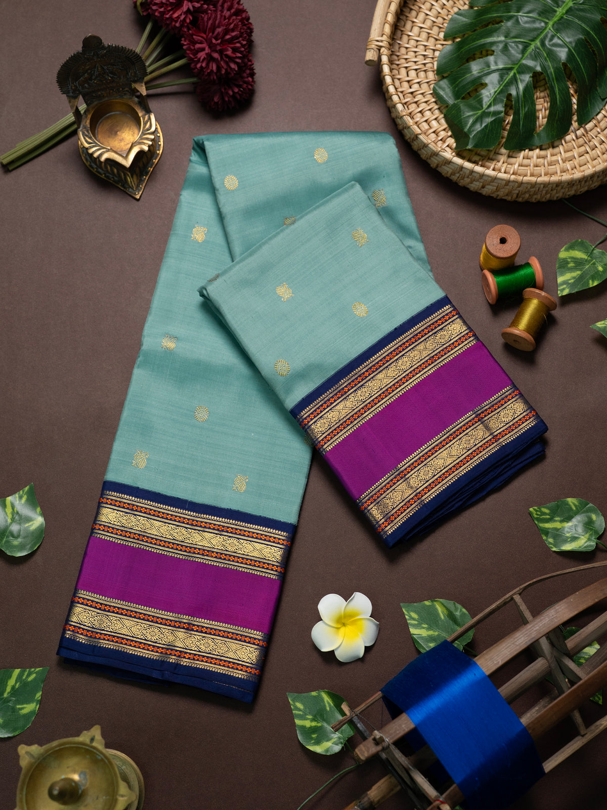 Powder blue retta pet pure Kanjipuram Silk Saree CLSA10976