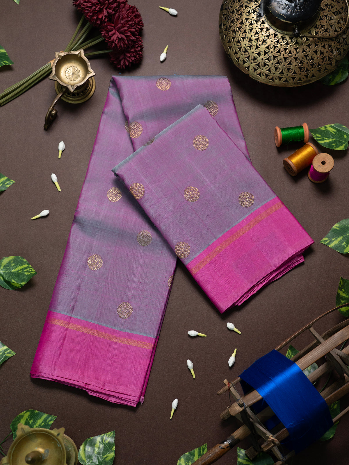 Lavnder pink bodi karai pure Kanjipuram Silk Saree CLSA11217
