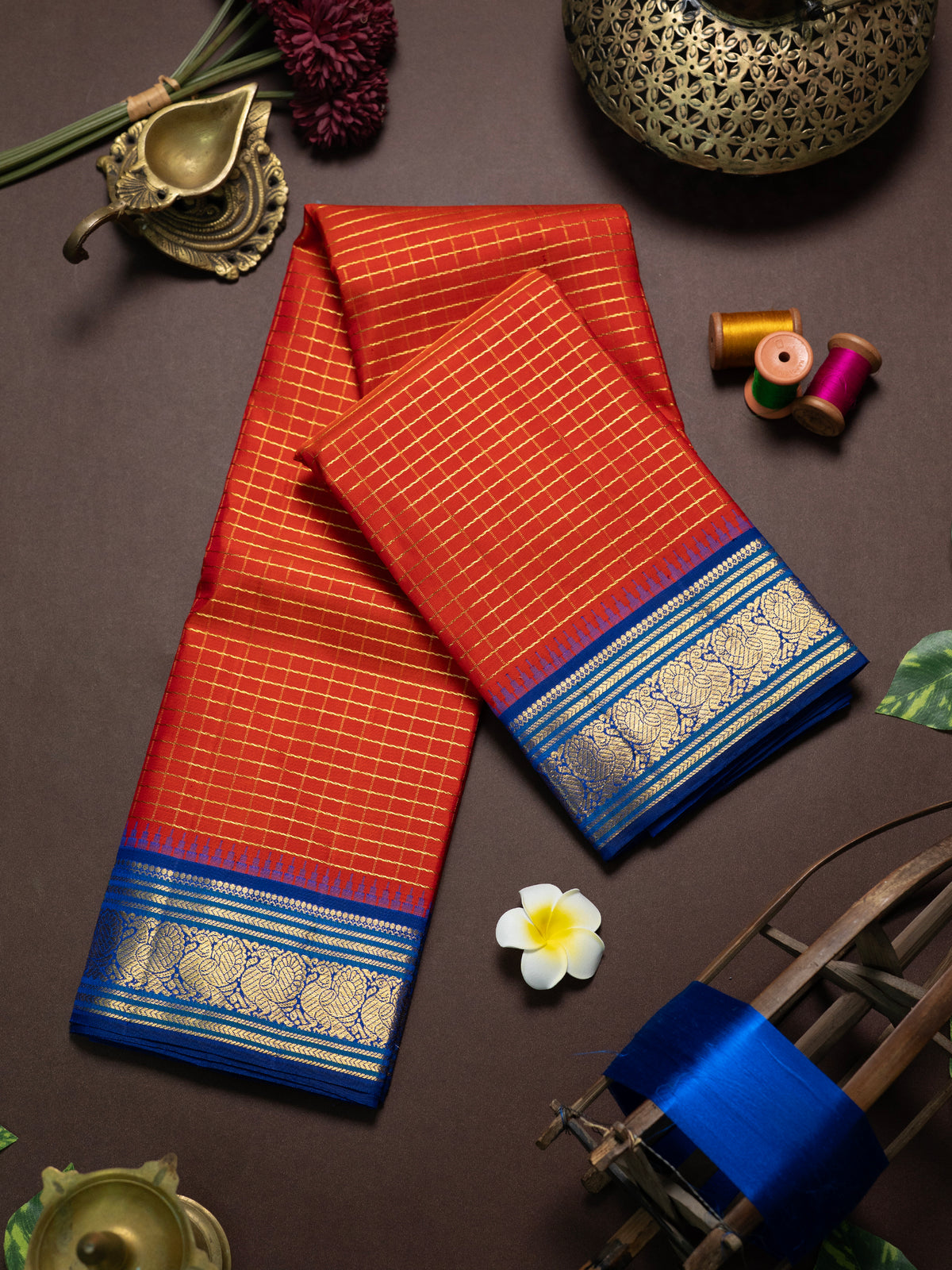 Orange Zari Kattam Korvai Pure Kanjipuram Silk Saree CLSA11283