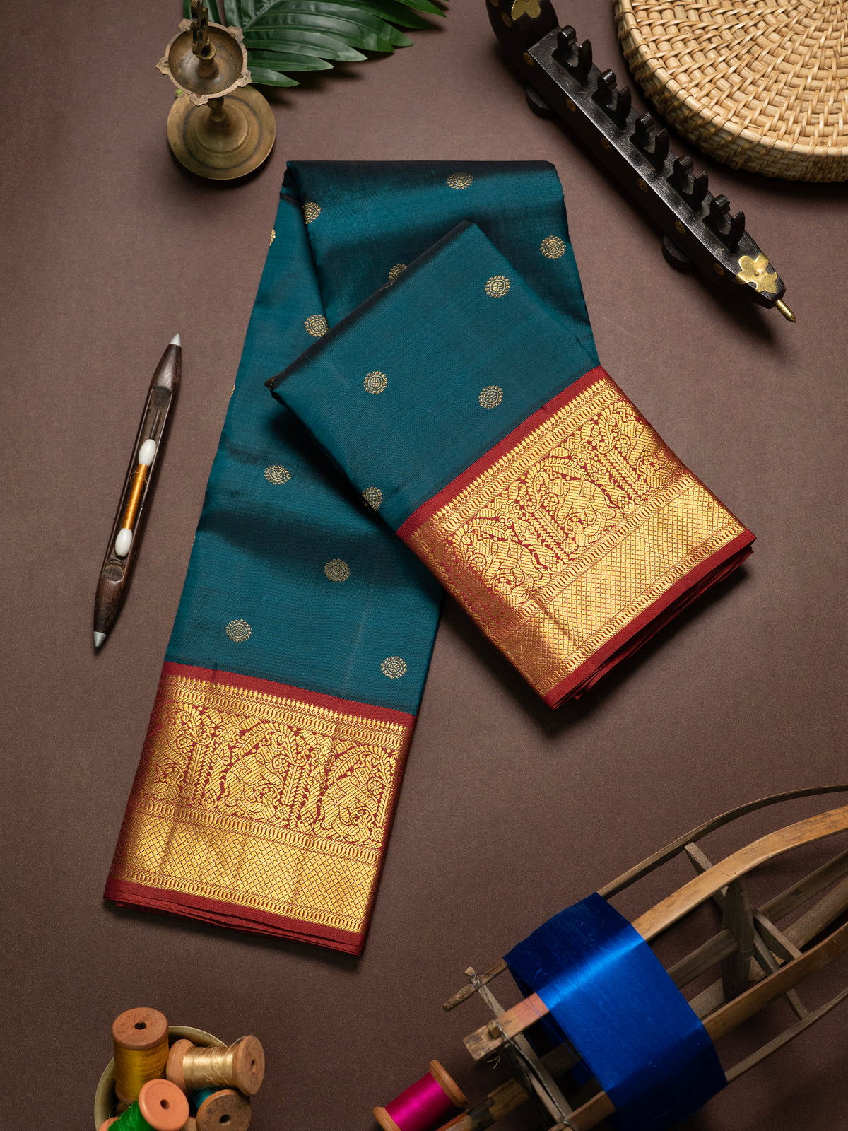 Rama green color Korvai /Kanjipuram Silk Saree CLSA11337