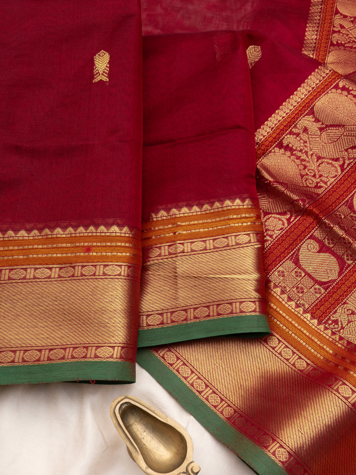 Red fish butta / Silk Cotton Saree CLSA11499