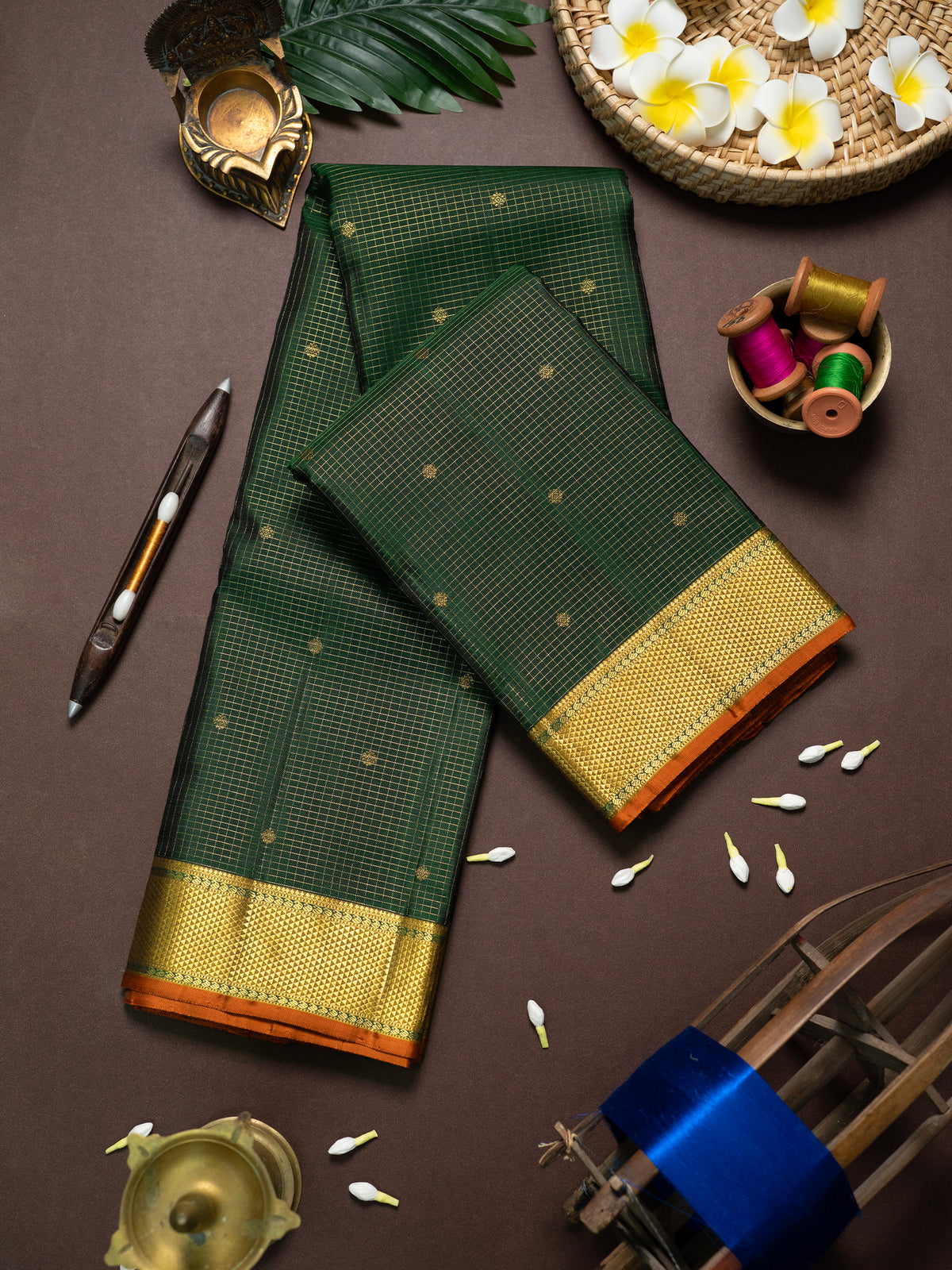 Green Zari checks with butta/Kanjipuram Silk Saree CLSA11609