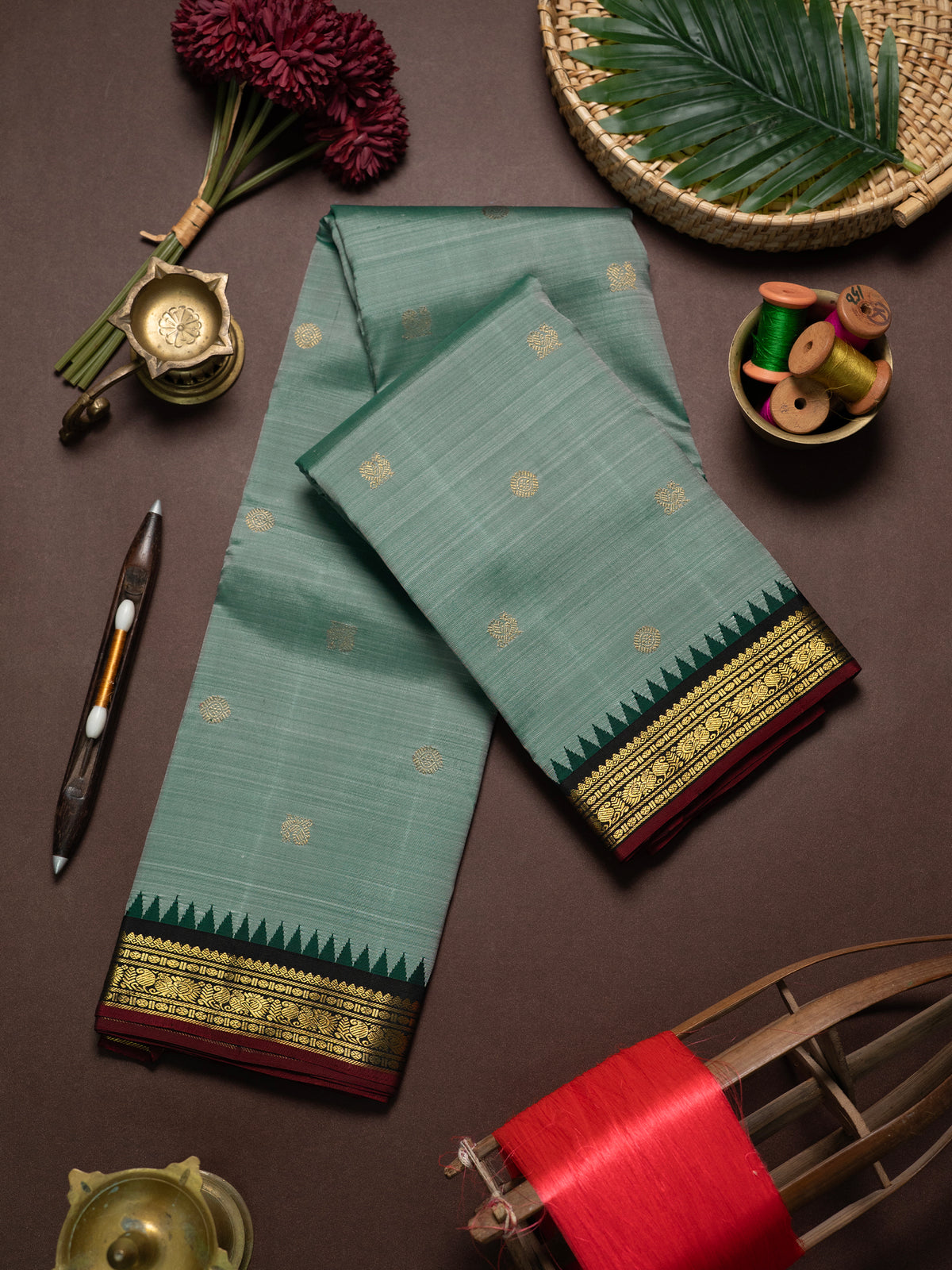 Unusual pastel green small temple /Kanjipuram Silk Saree CLSA11662