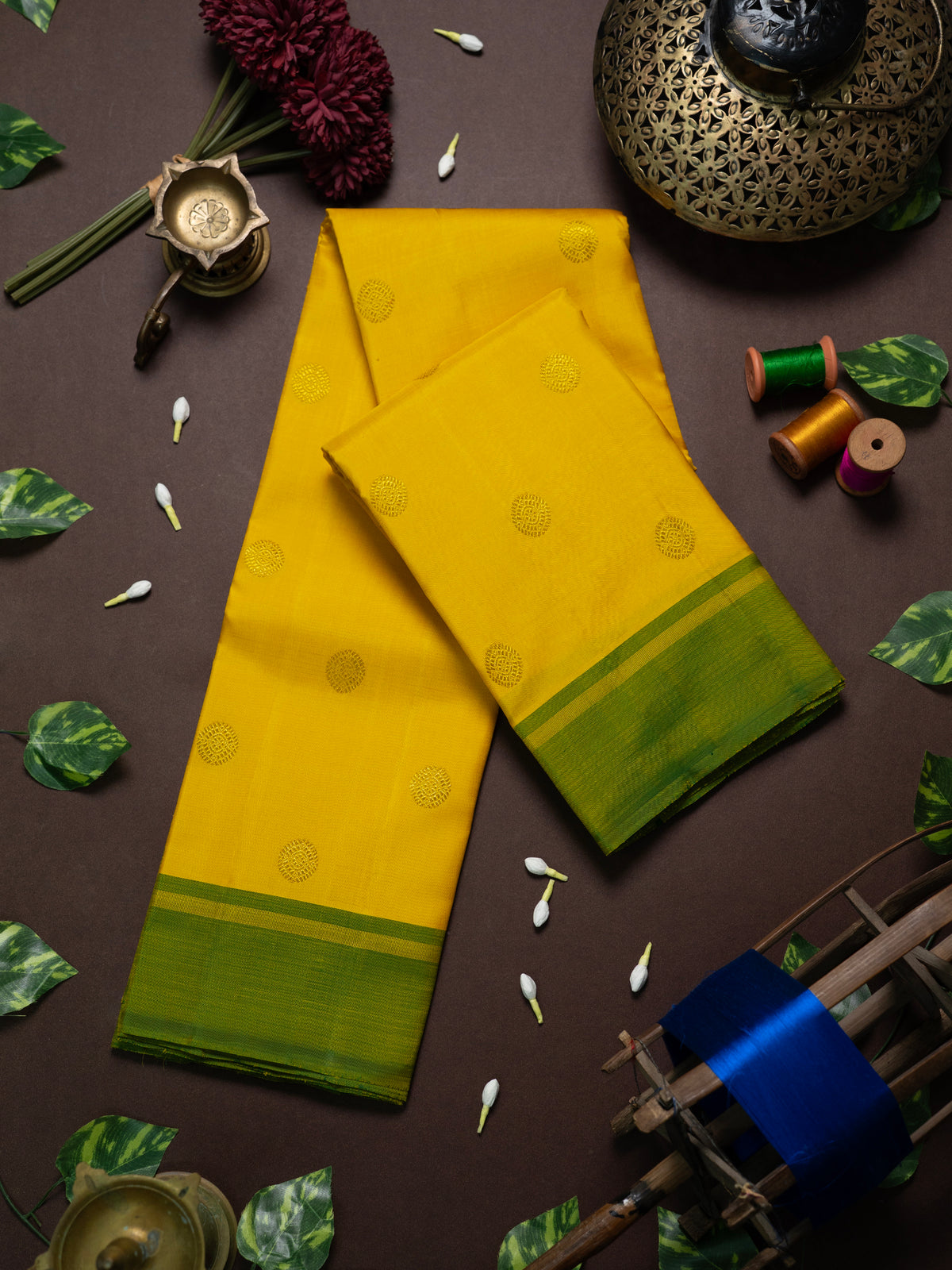Lemon yellow pure Kanjipuram Silk Saree CLSA12009