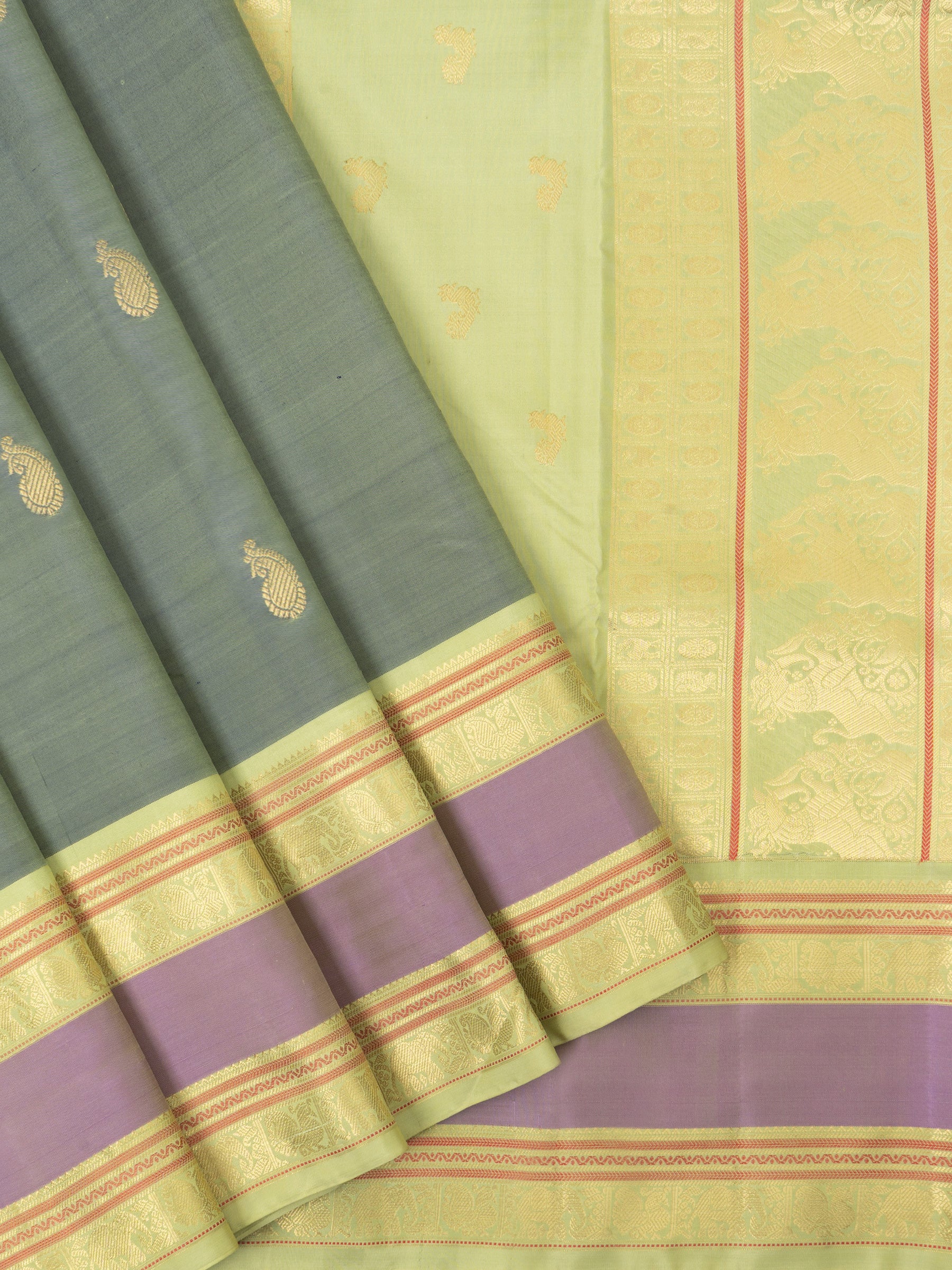 Grey shot lemon yellow /special edition kanjipuram silk CLSA