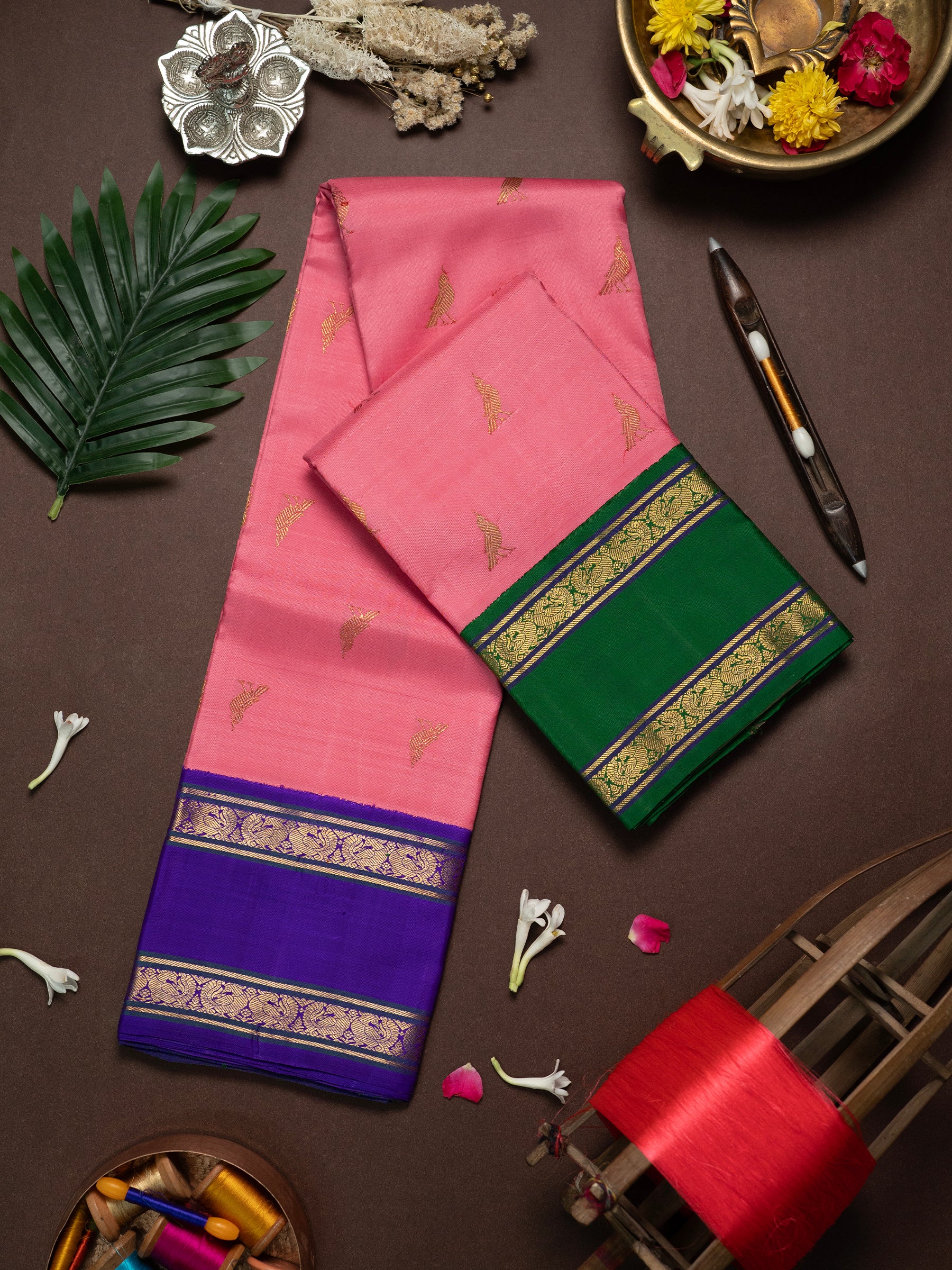 Pink Ganga Jamuna Kanjipuram Silk Saree CLSA3021