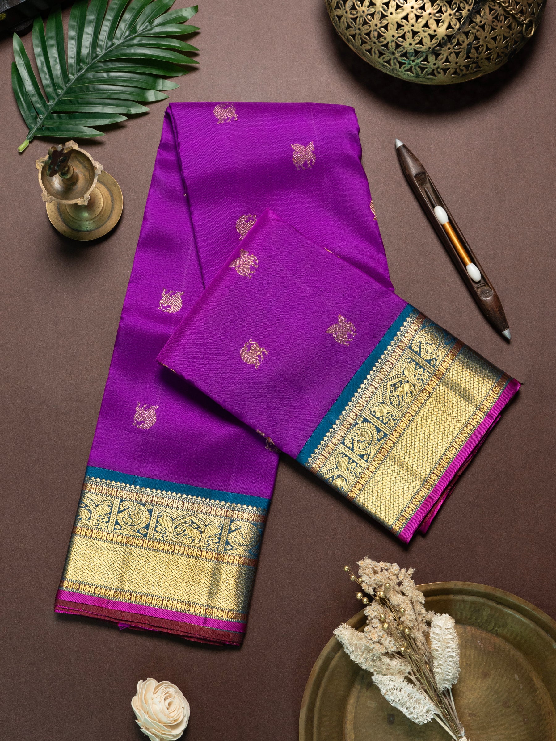 Dark magenta Kai Korvai Kanjipuram Saree CLSA3080