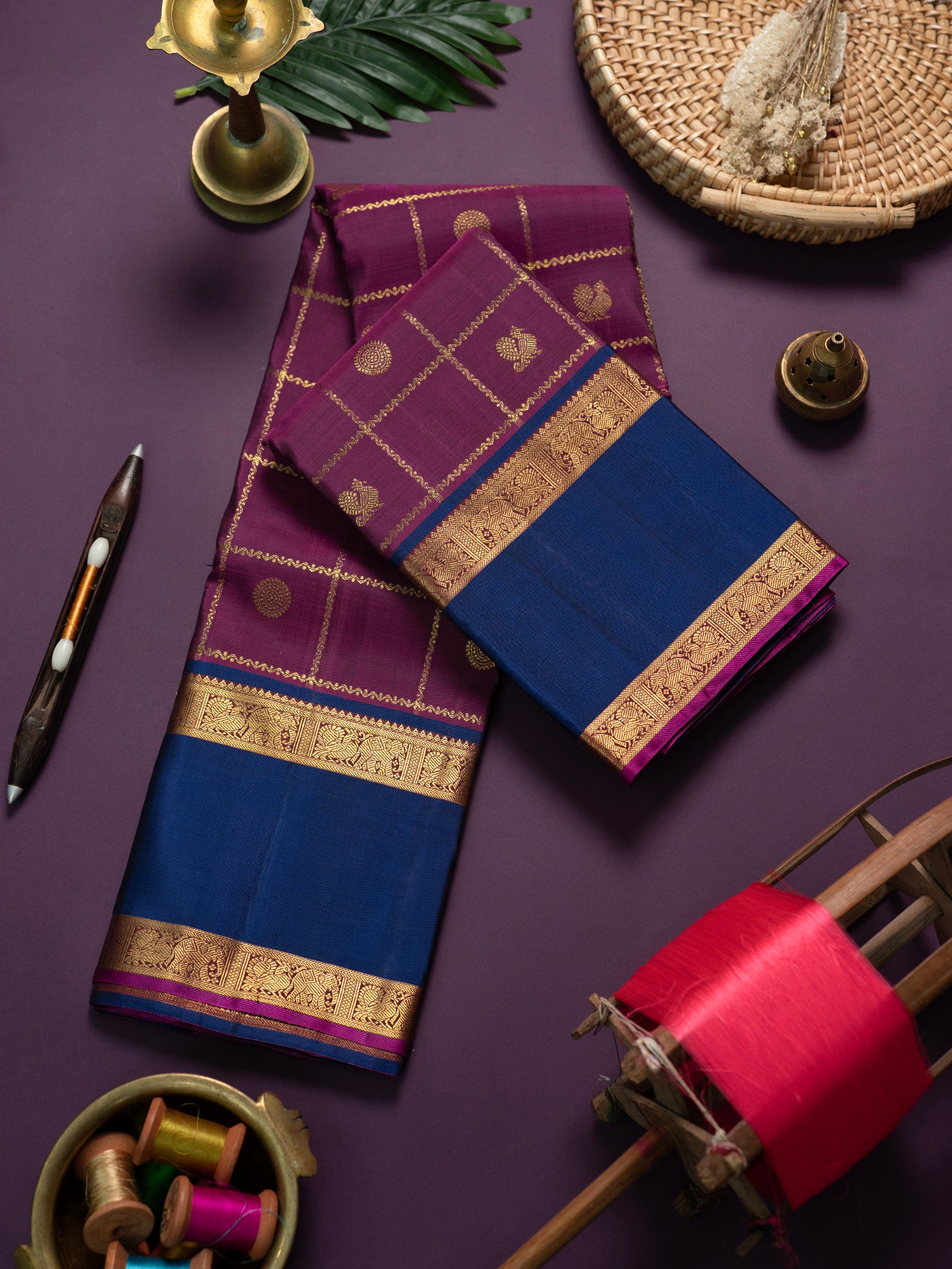 Grape purple Kattam retta pet Kanjipuram Silk Saree CLSA3169