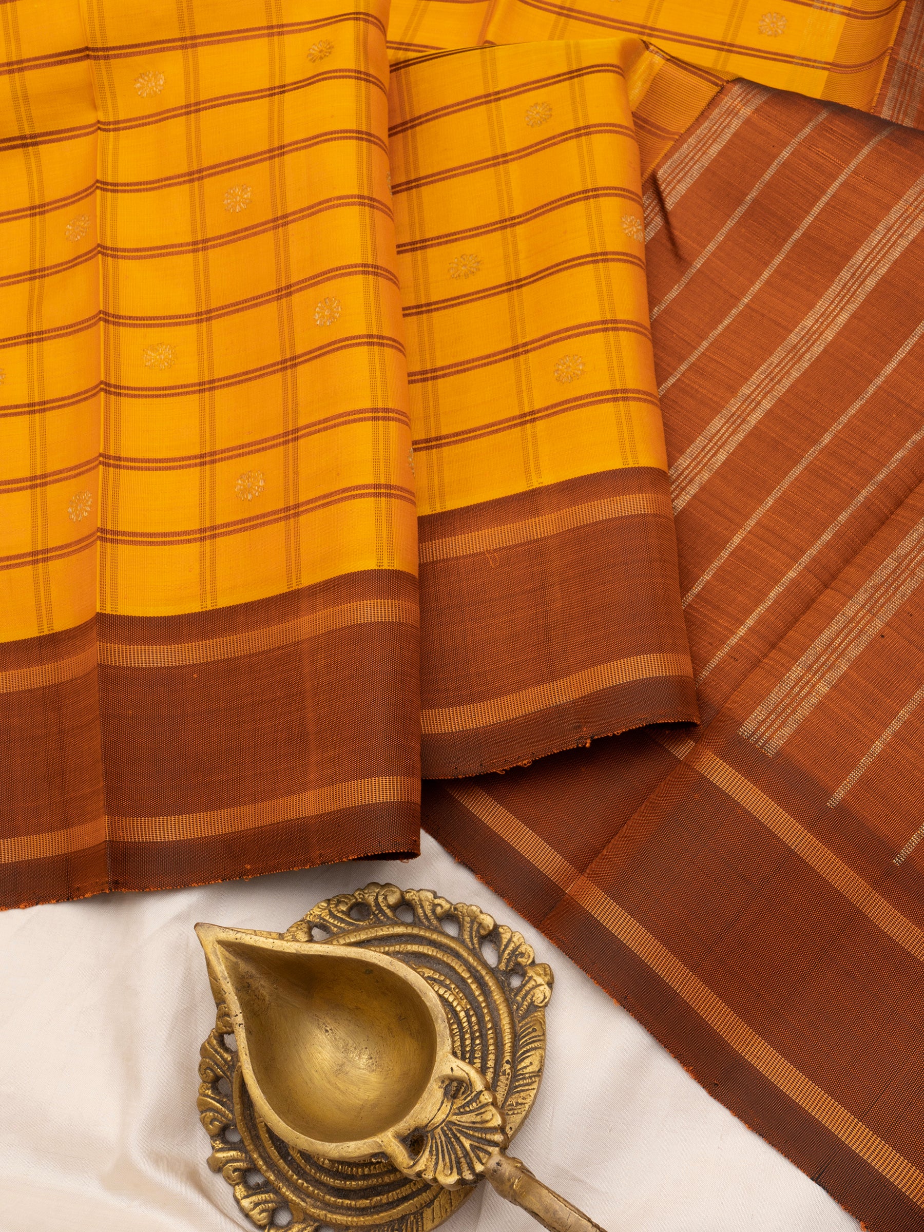 Yellow and rustic kattam /Kanjipuram Silk Saree CLSA348