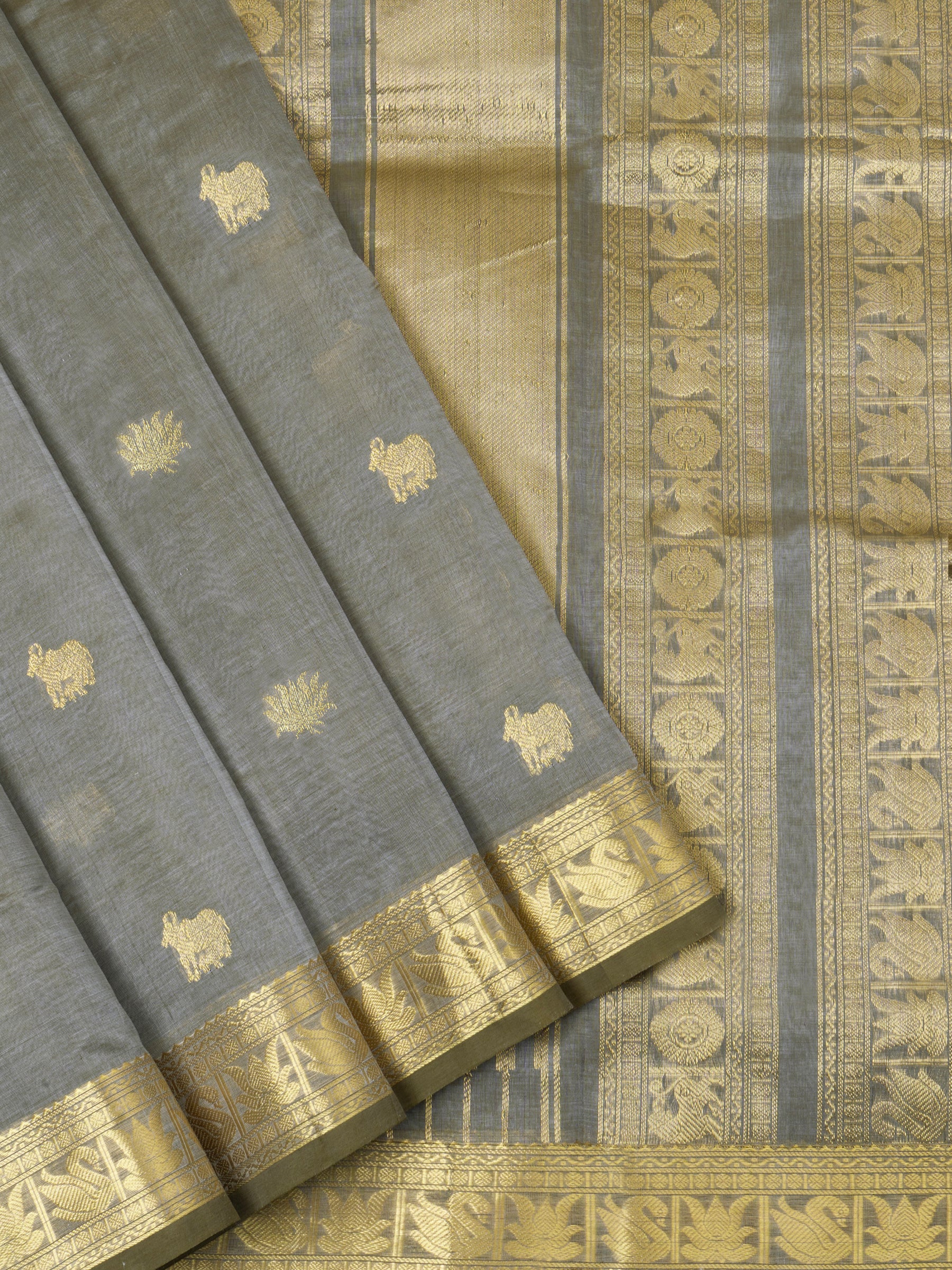 Greyish komatha and tamarai butta / Silk Cotton Saree CLSA3726