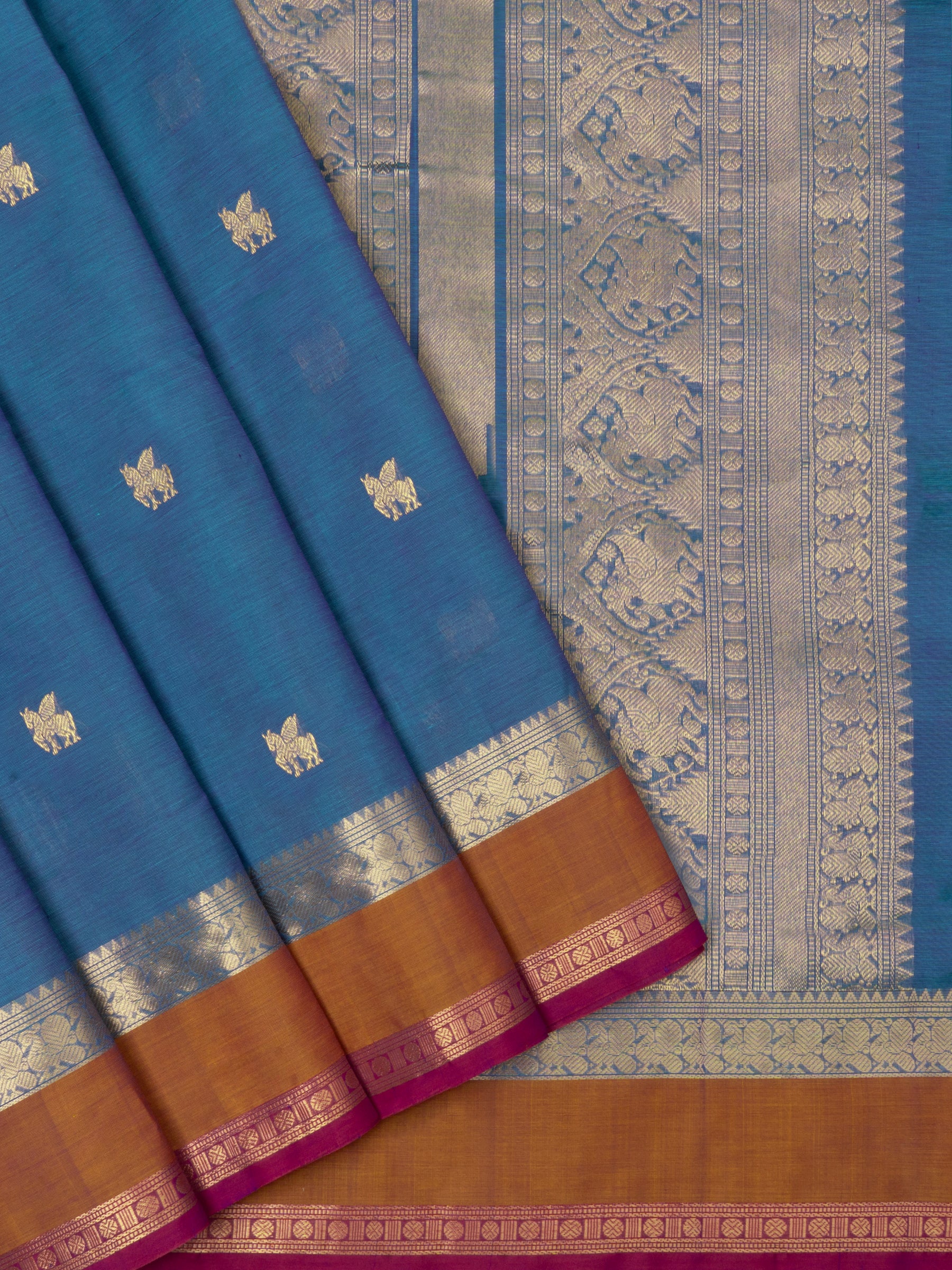 Rama blue and rust / Silk Cotton Saree CLSA3728