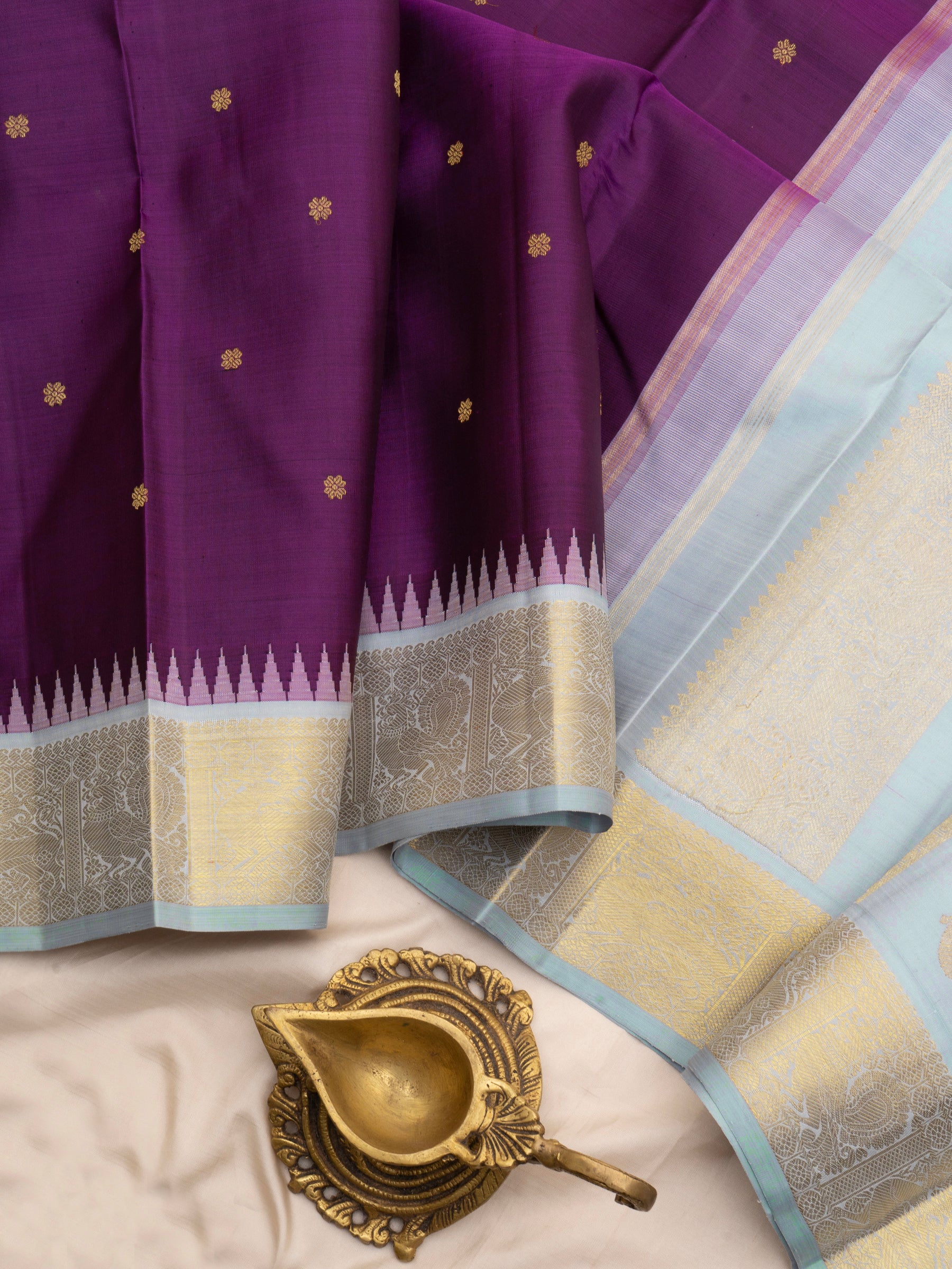 Aubergine colour Korvai / Kanjipuram silk Saree CLSA