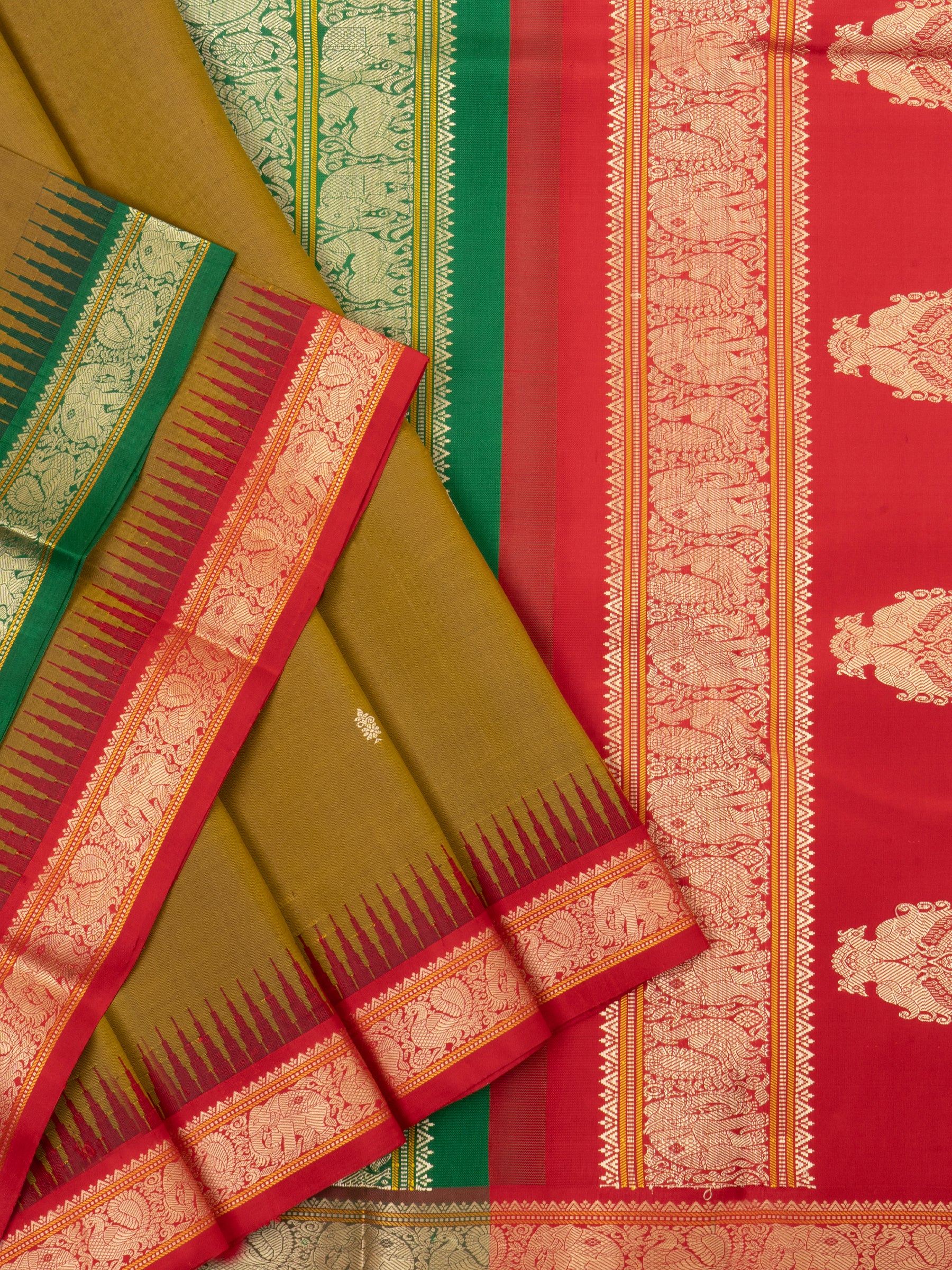 Dark mustard ganga jamuna and double pallu/ special edition kanjipuram silk CLSA4818