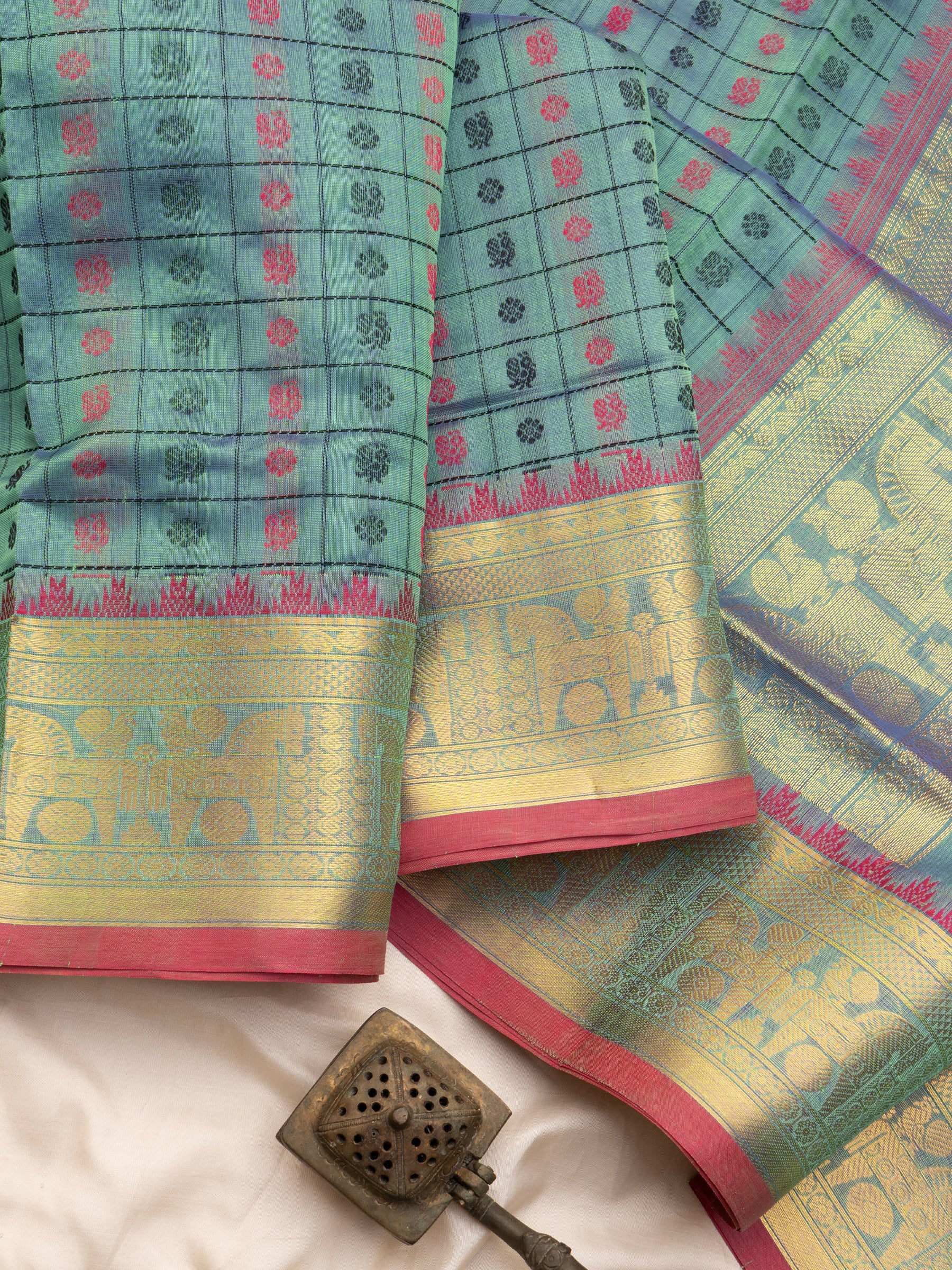 Sea blue kattam butta / Silk Cotton Saree CLSA5230