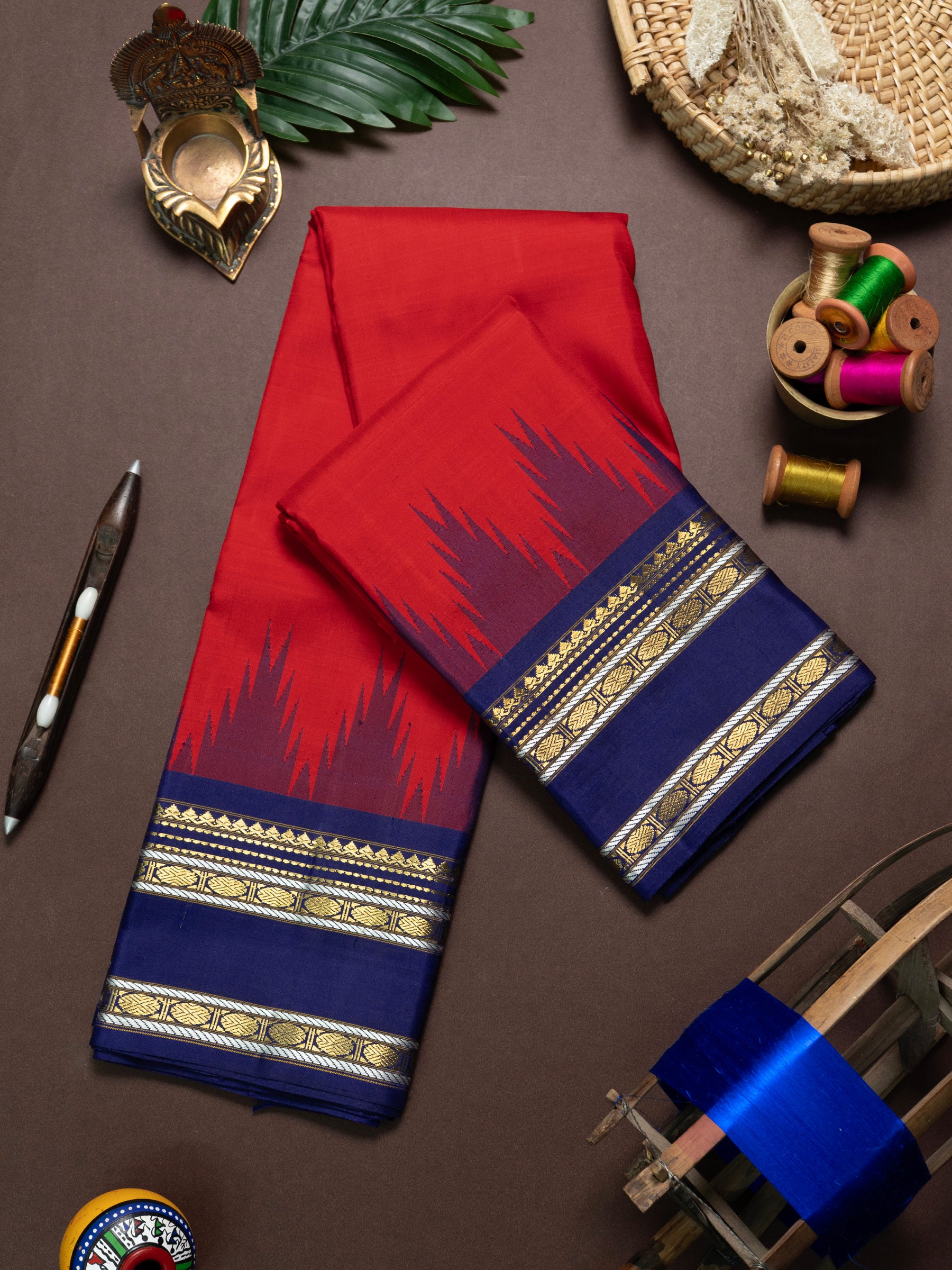 Red temple border Korvai / Kanjipuram Silk Saree CLSA