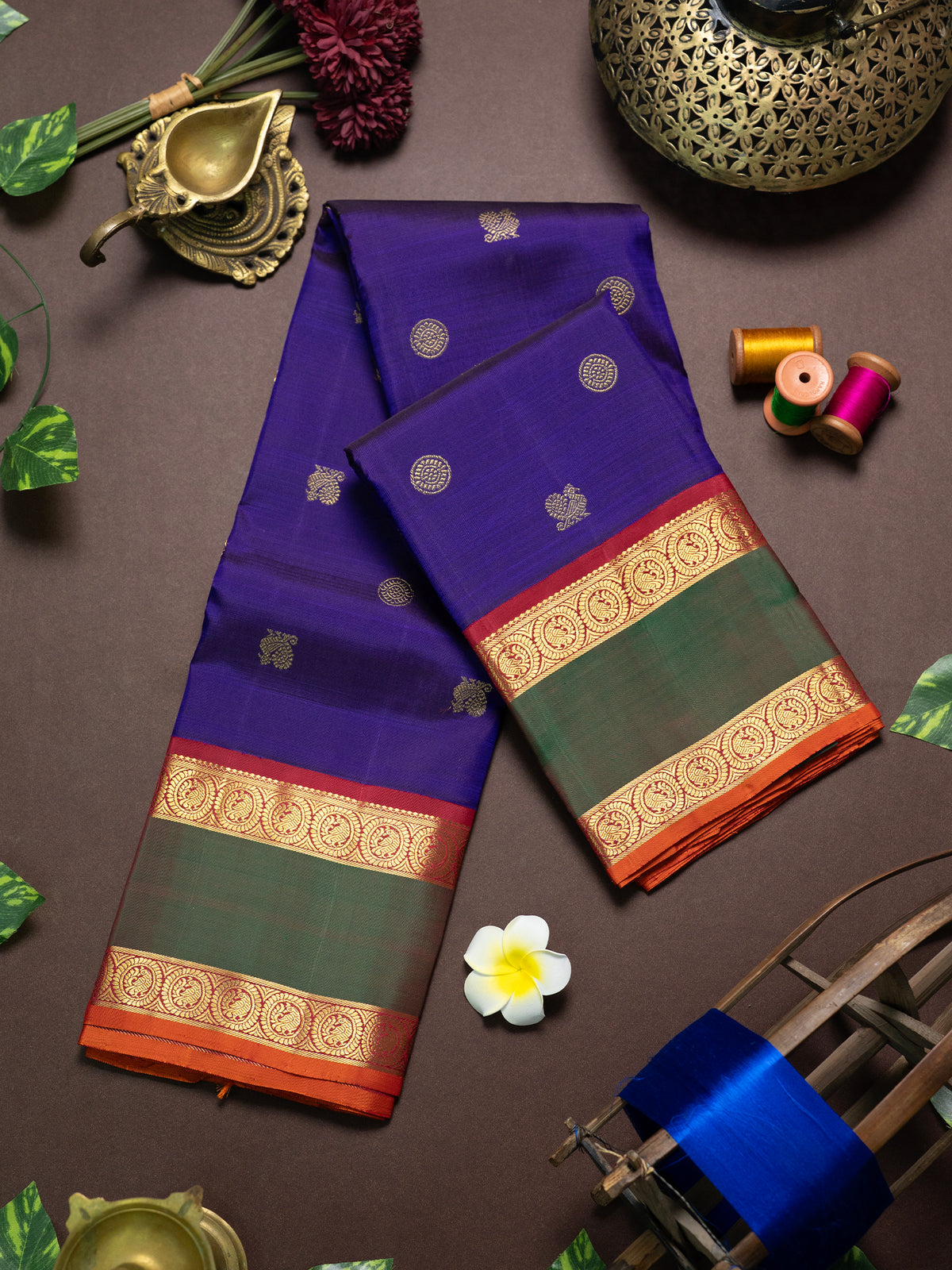 Vintage Purple blue Annam retta pet Pure Kanjipuram Silk Saree CLSA