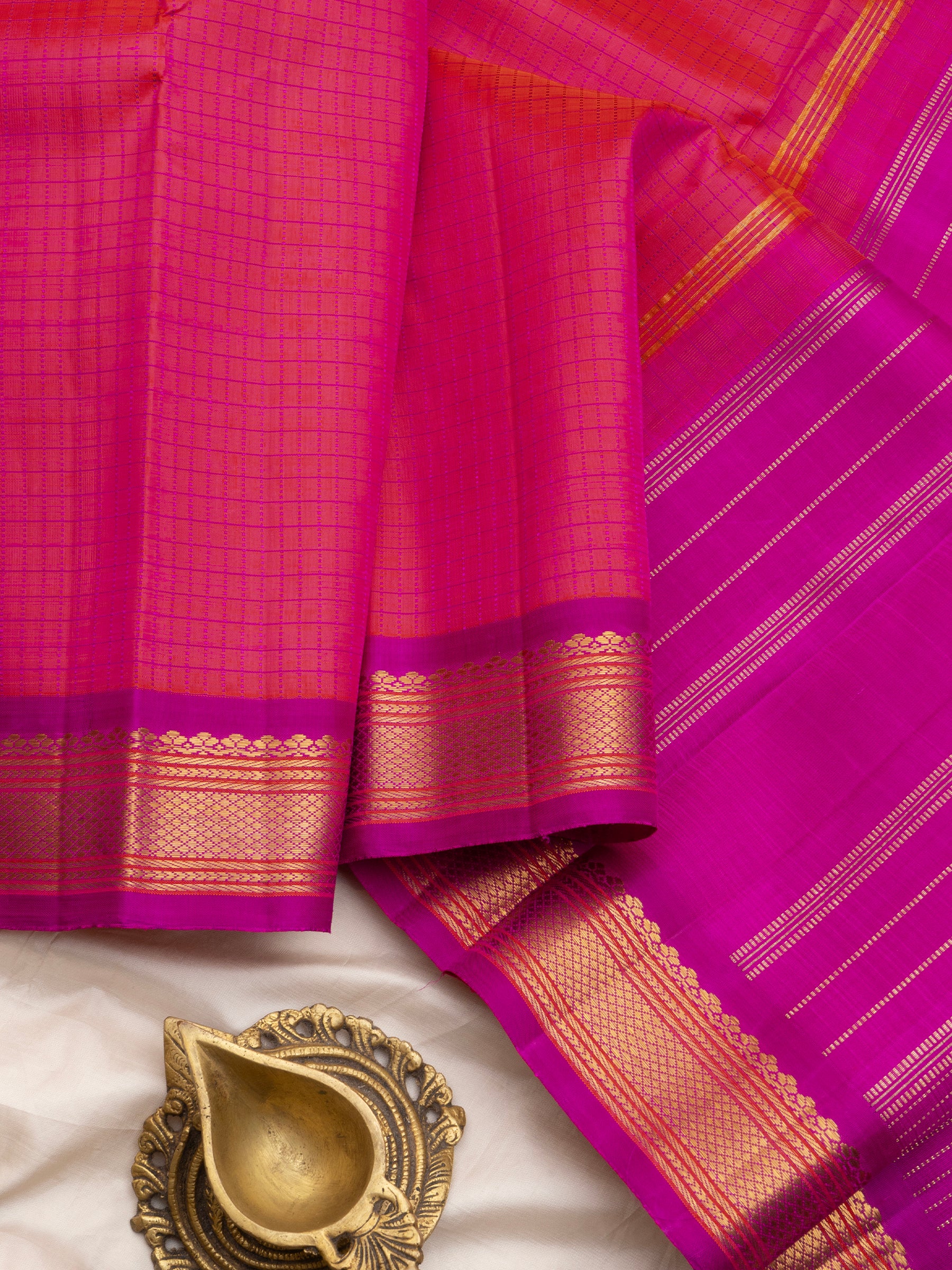 Pinkish orange kattam / Kanjipuram Silk Saree CLSA5751