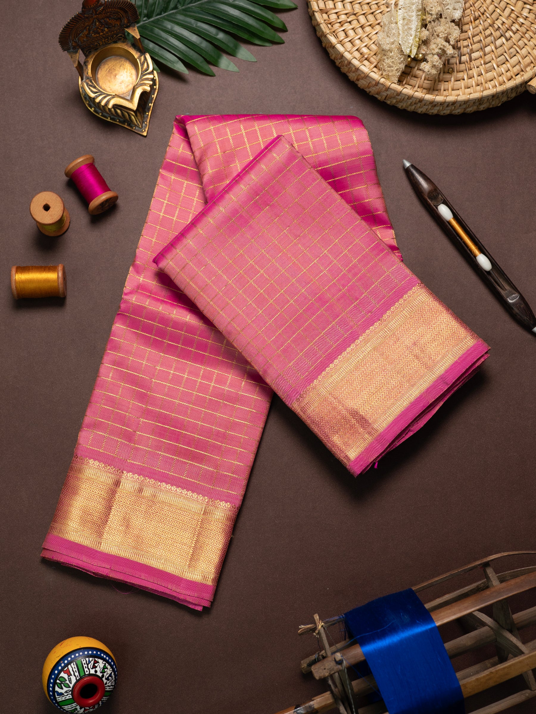 Onion pink zari kattam Kanjipuram Silk Saree CLSA5752