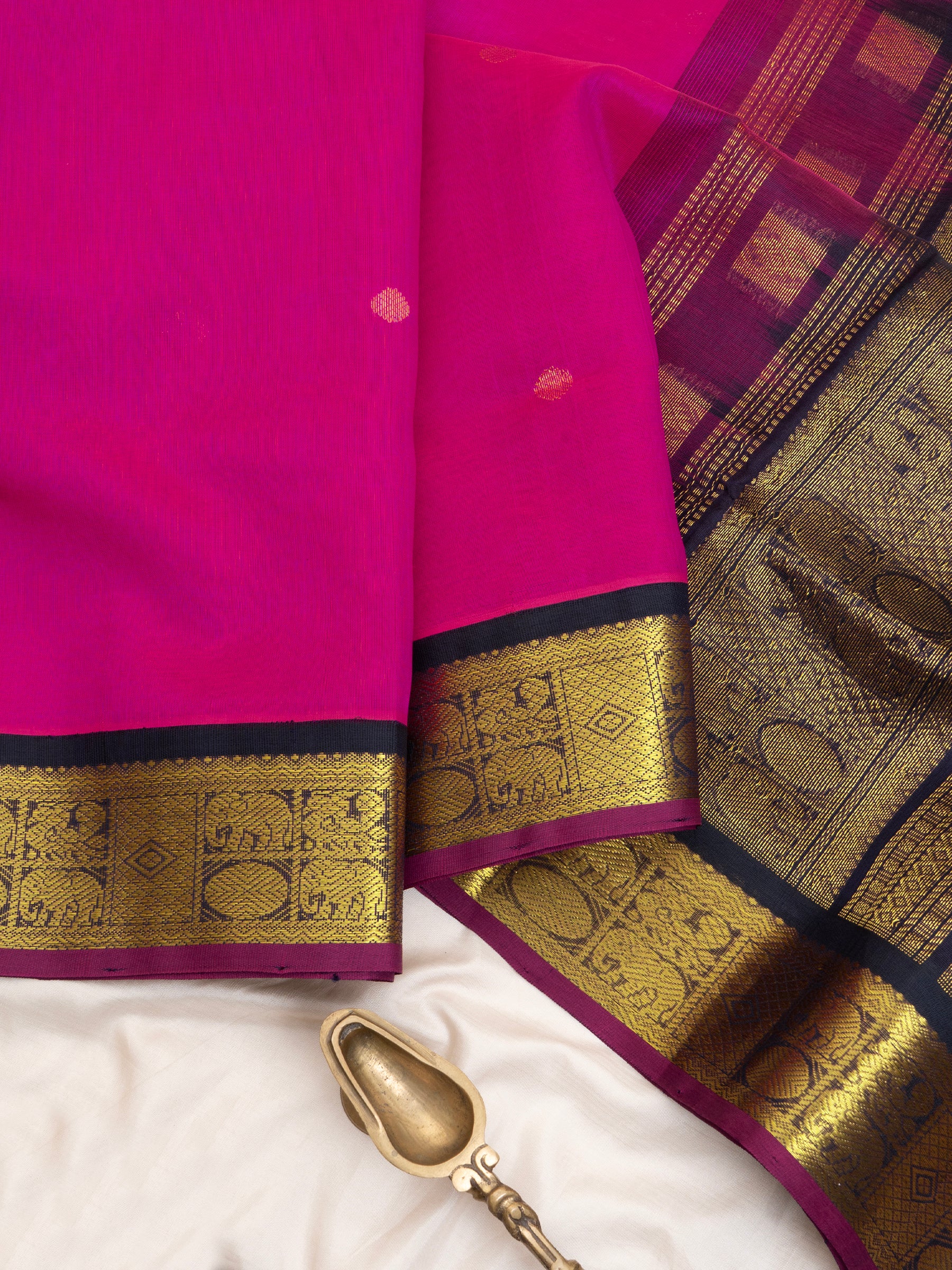 Pink and black korvai/ Silk Cotton Saree CLSA5922